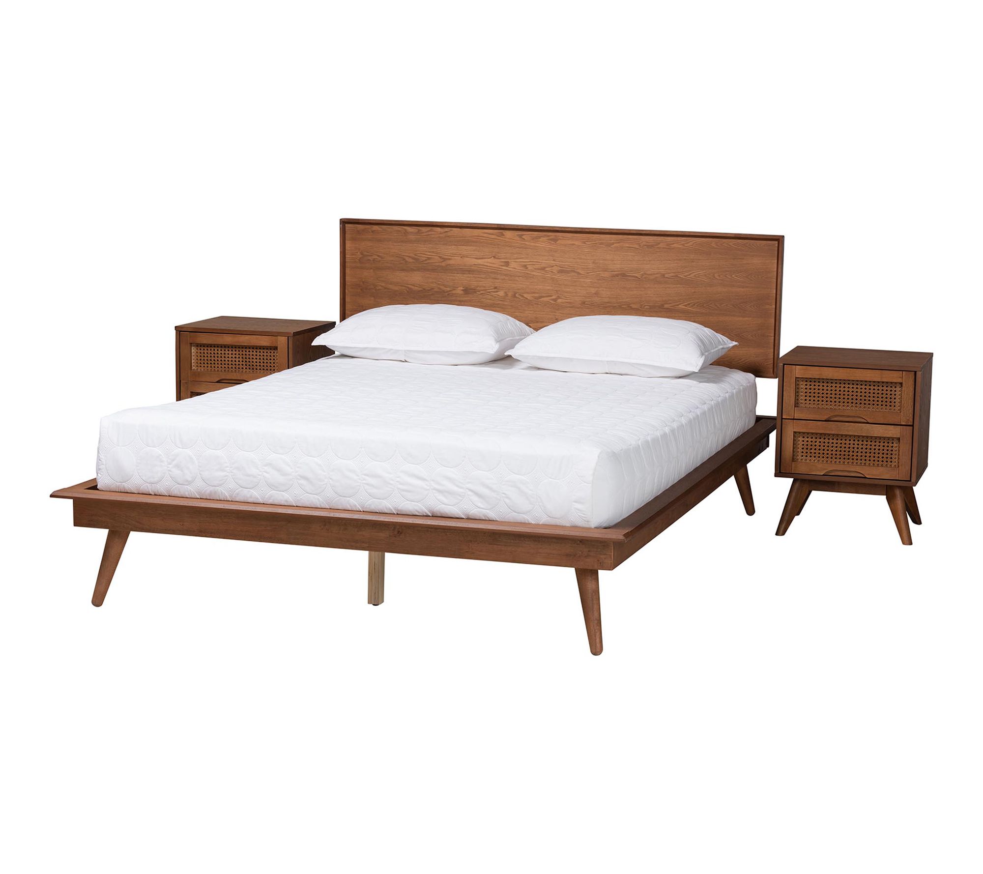 Baxton Studio Melora Wood and Rattan Full 3-Piece Bedroom Set
