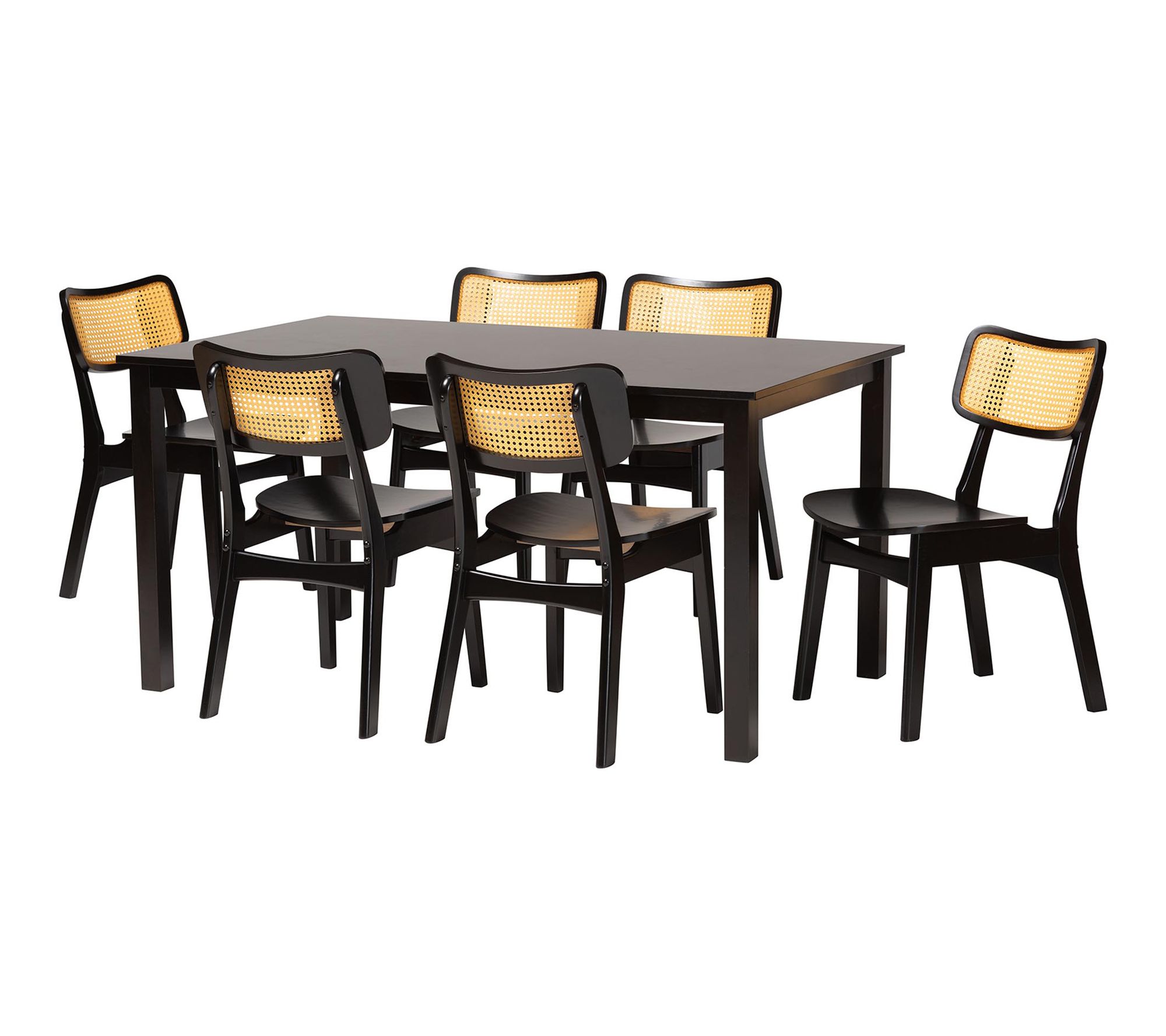Baxton Studio Estera Wood and Rattan 7-Piece Dining Set