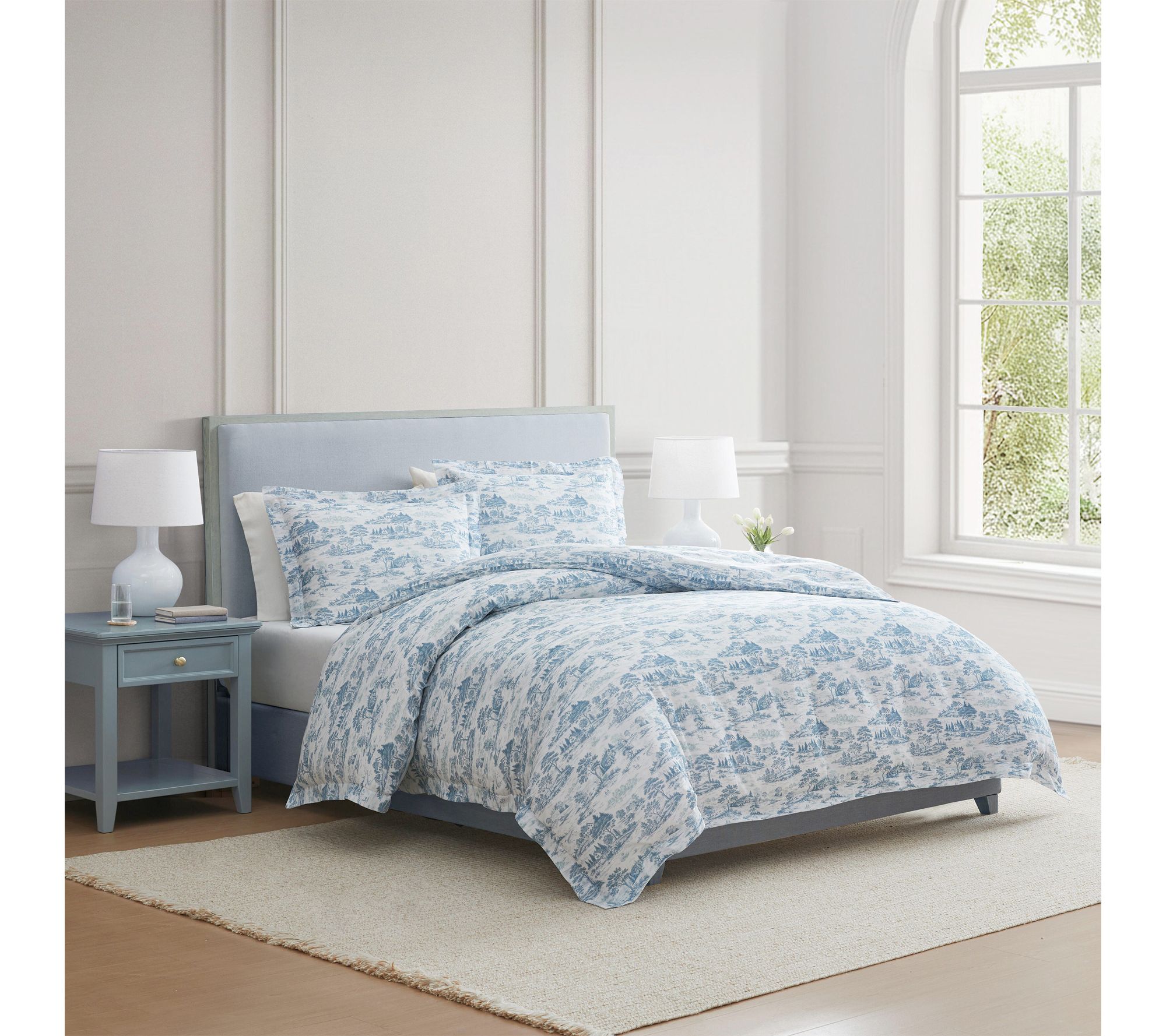  Martha Stewart Farmhouse Toile Blue Cotton QN Comforter Set