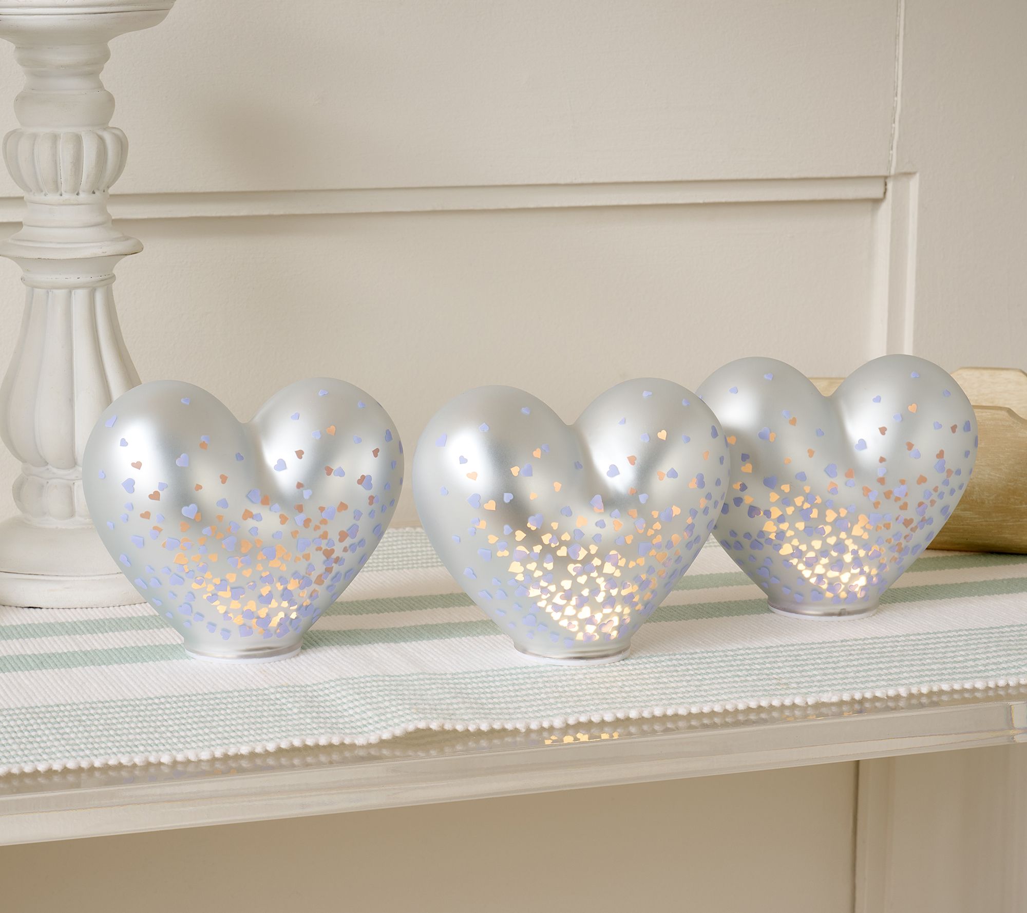 "As Is" S/3 Illuminated Hearts with Confetti Heart Pattern
