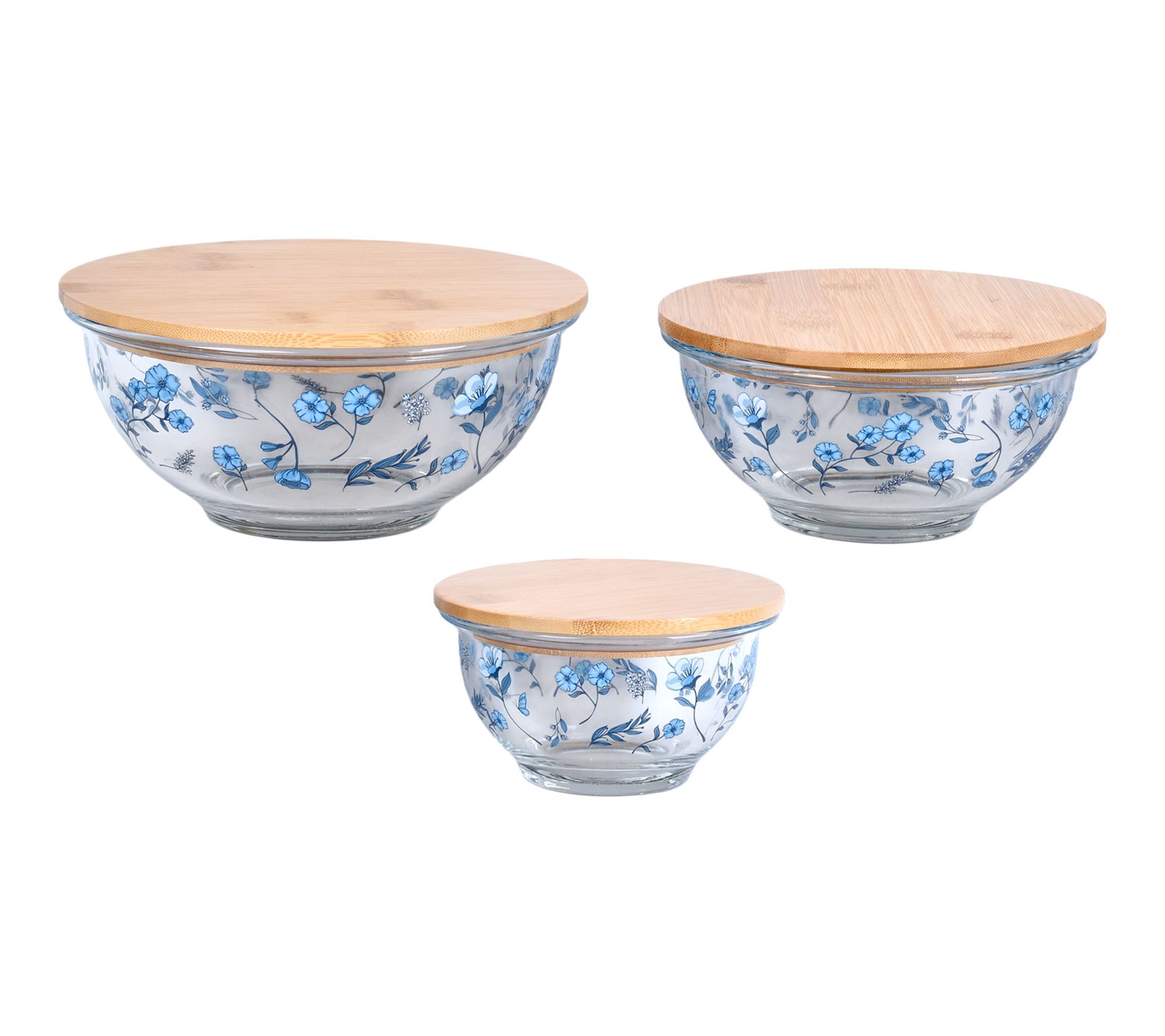 "As Is" Temp-tations Seasonal S/3 Glass Bowls w/ Bamboo Lids