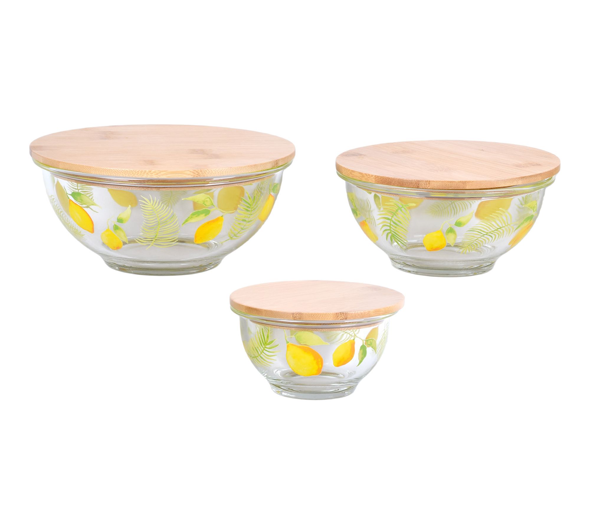 "As Is" Temp-tations Seasonal S/3 Glass Bowls w/ Bamboo Lids