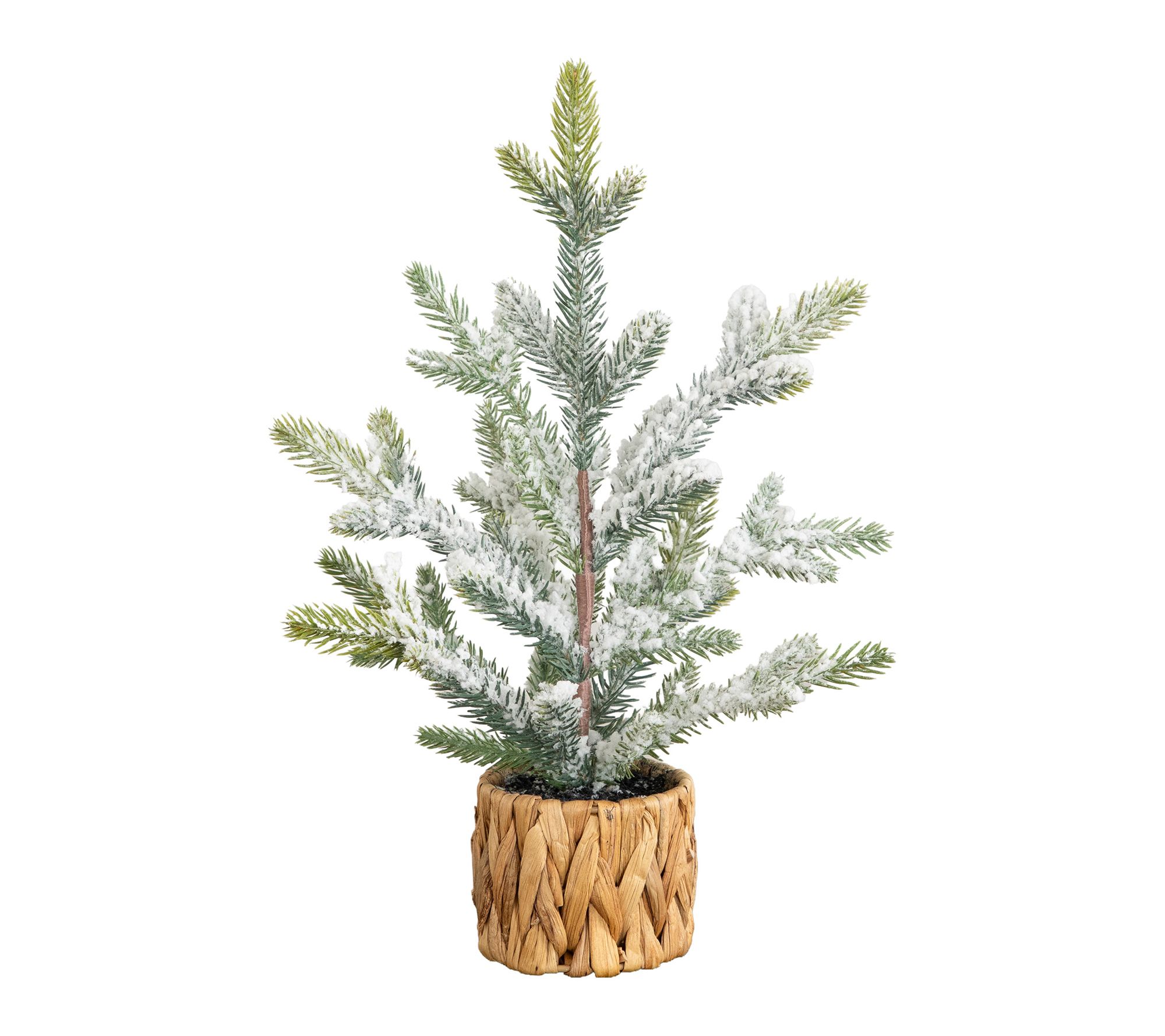 14-in  Flocked Fir  Tree in Woven Basket by Nearly Natural