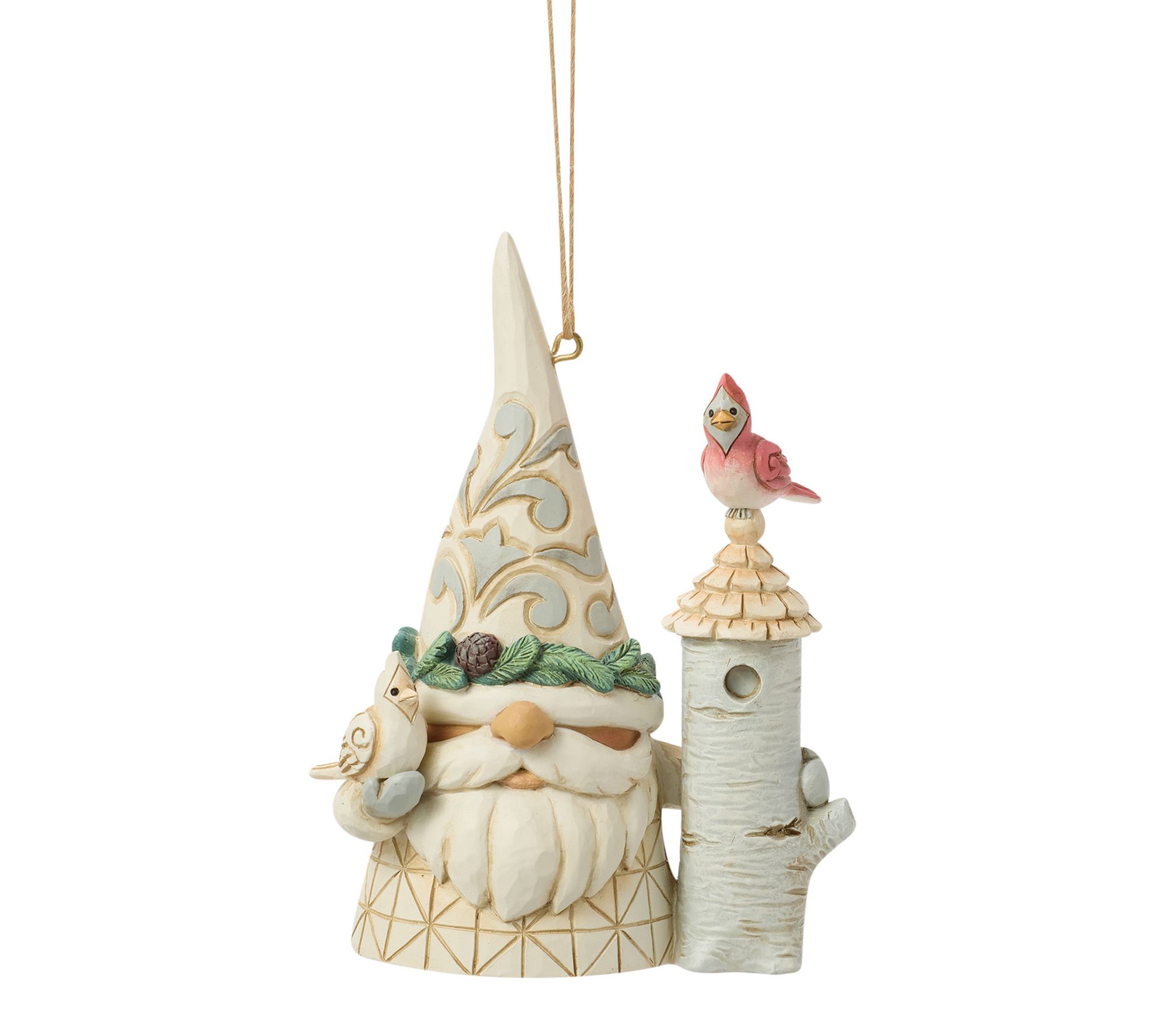 Jim Shore White Woodland Gnome with Birdhouse Hanging Ornament