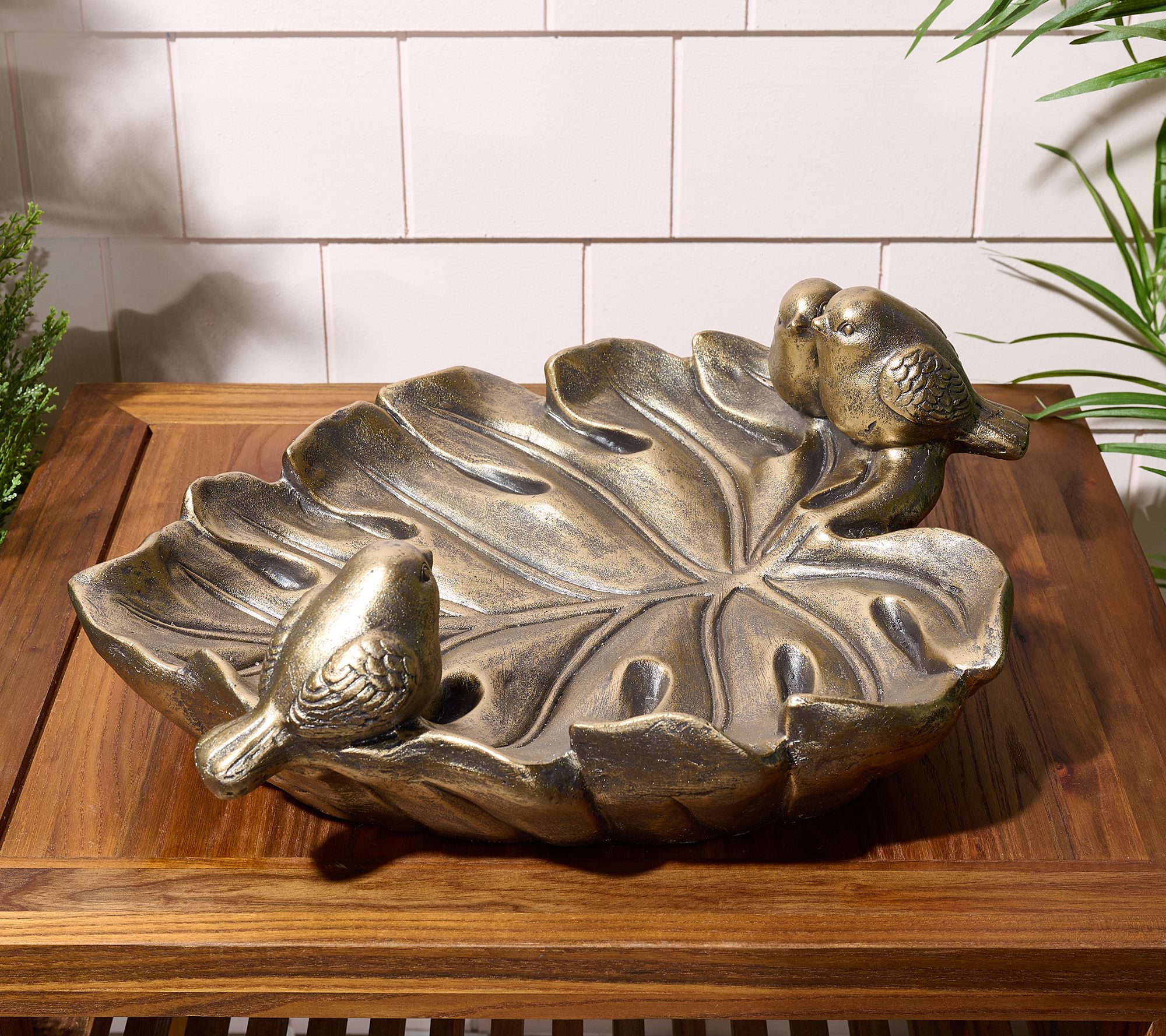 "As Is" Indoor/ Outdoor Leaf Feeder/Bath with Birds by Valerie