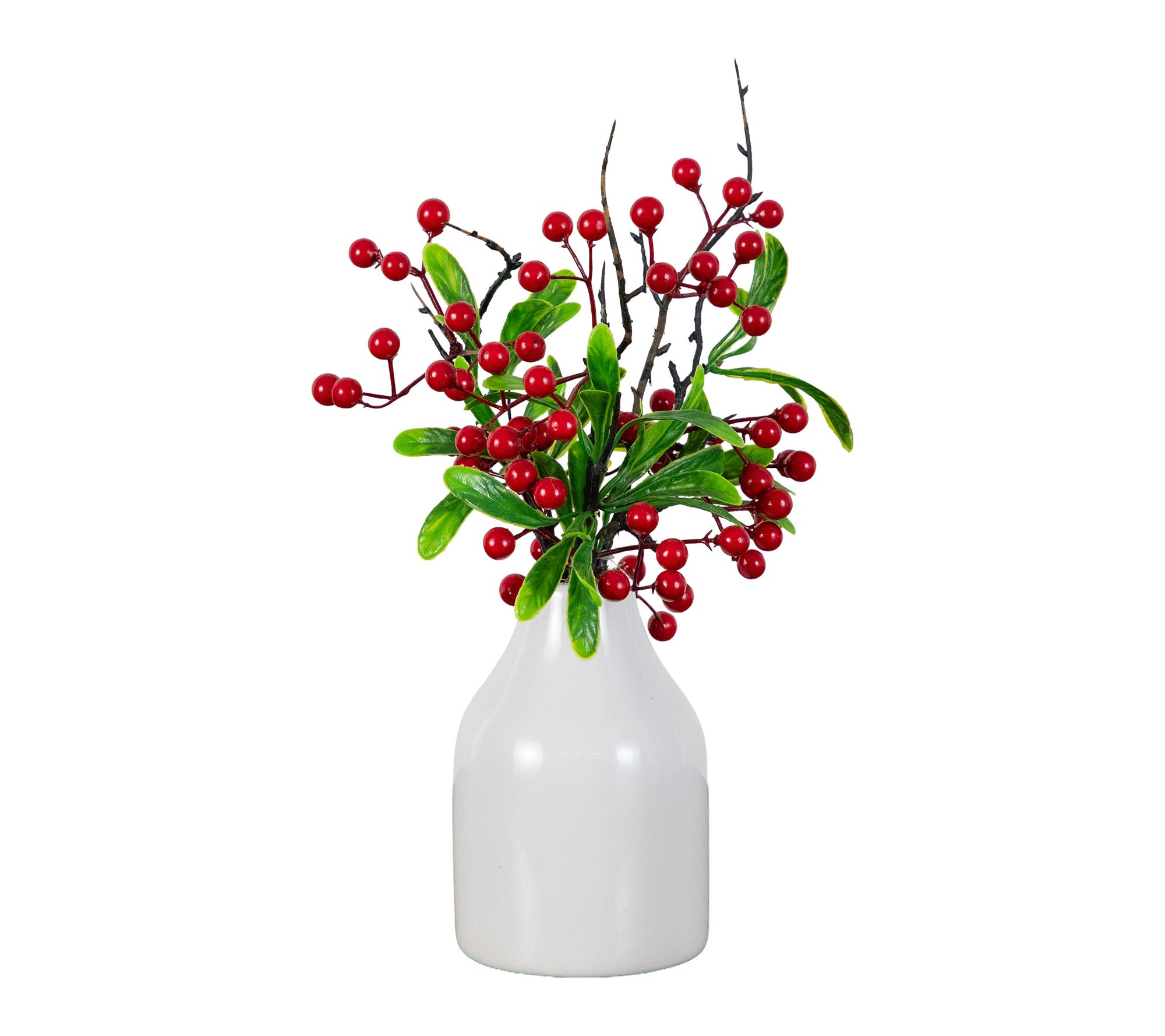 13-in Red Holly Berries Arrangement in Vase by Nearly Natural
