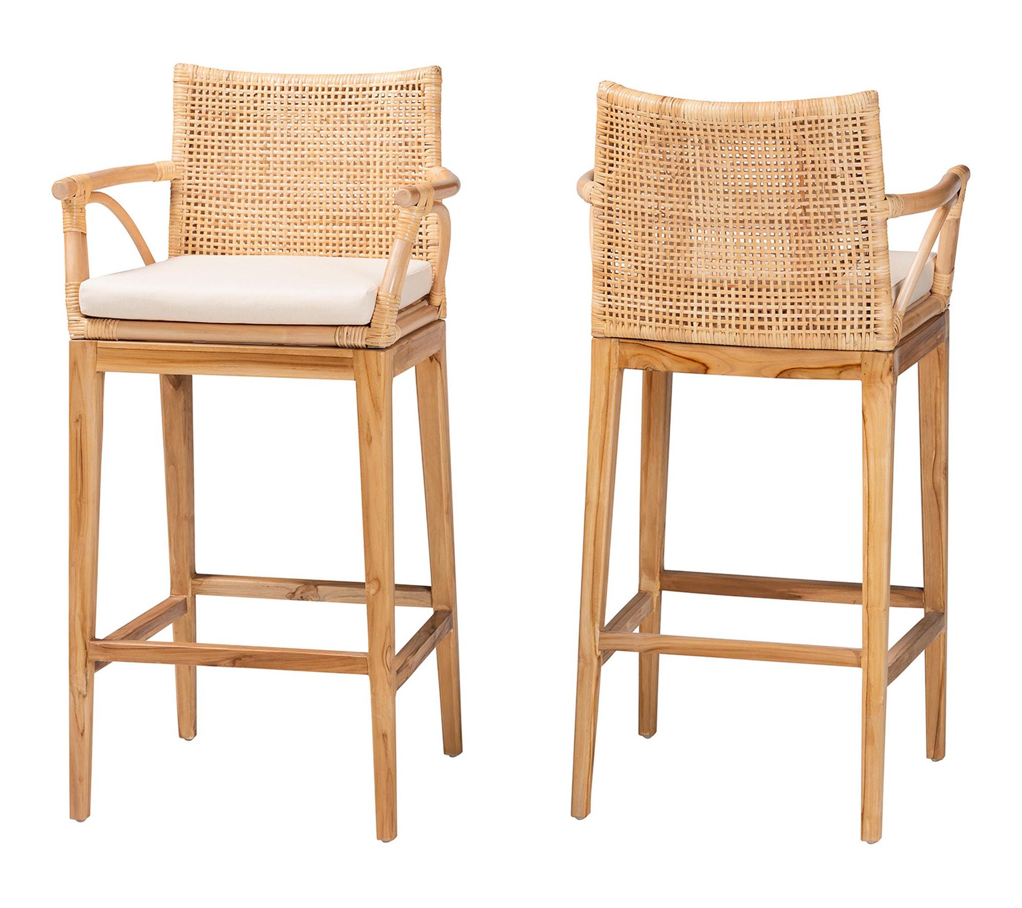 bali & pari Storsel Rattan and Teak Wood Bar Stool Set of 2