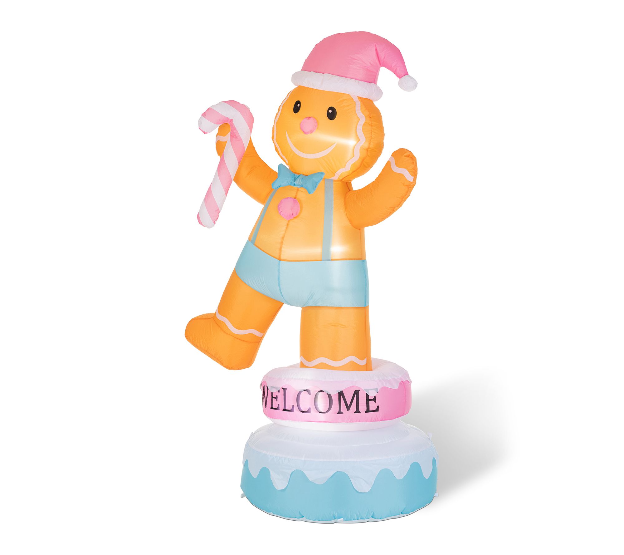 Glitzhome 6FT Lighted Macaron Rotating Gingerbread Inflatable
