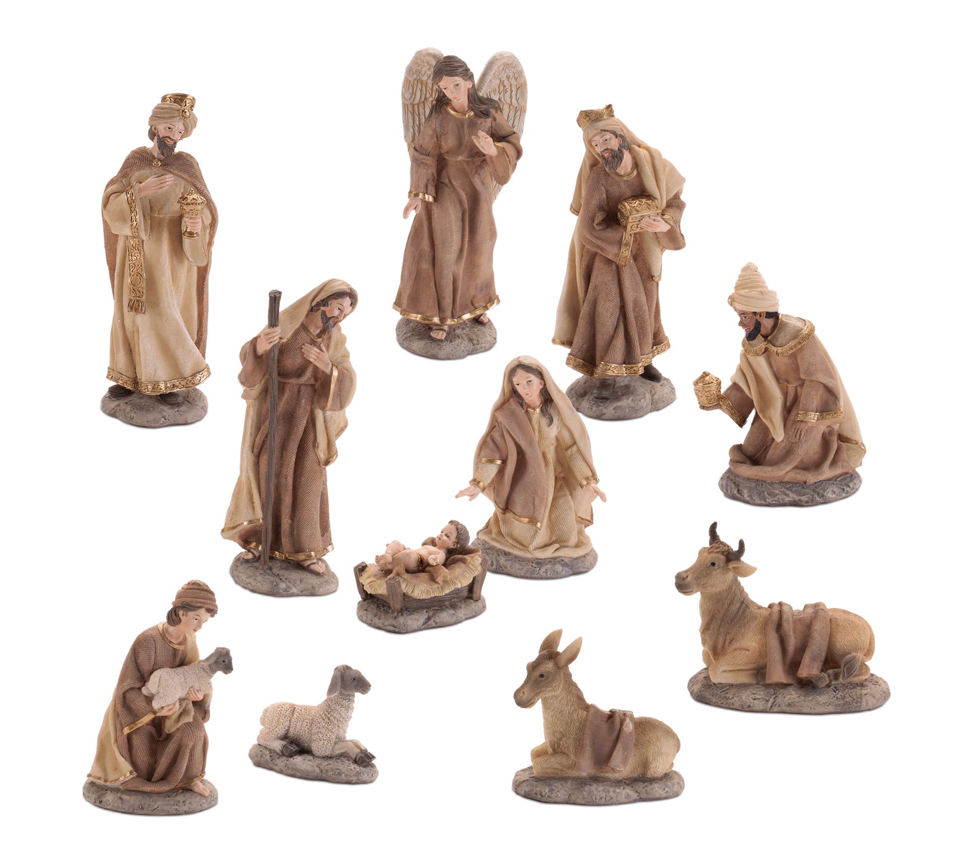 Melrose Nativity Figurines with Gold Accents (Set of 11)