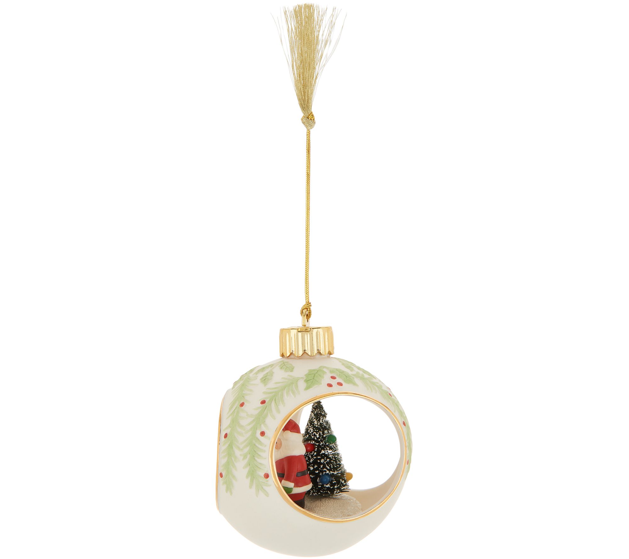 Lenox Lit Holiday Scene Ornament with 24K Gold Accents & Box