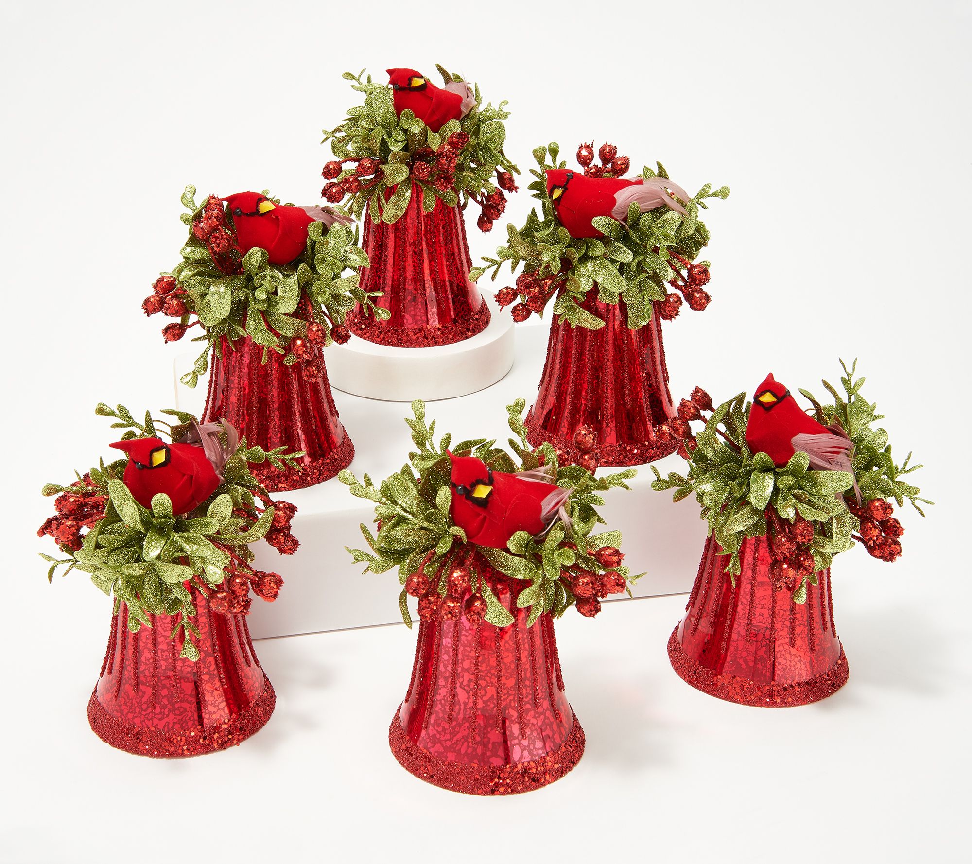 Set of 6 Bell Ornaments with Cardinal Accents by Valerie - H220402
