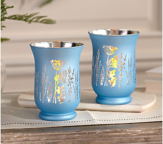 Set of (2) 6" Illuminated Etched Curved Hurricanes by Valerie