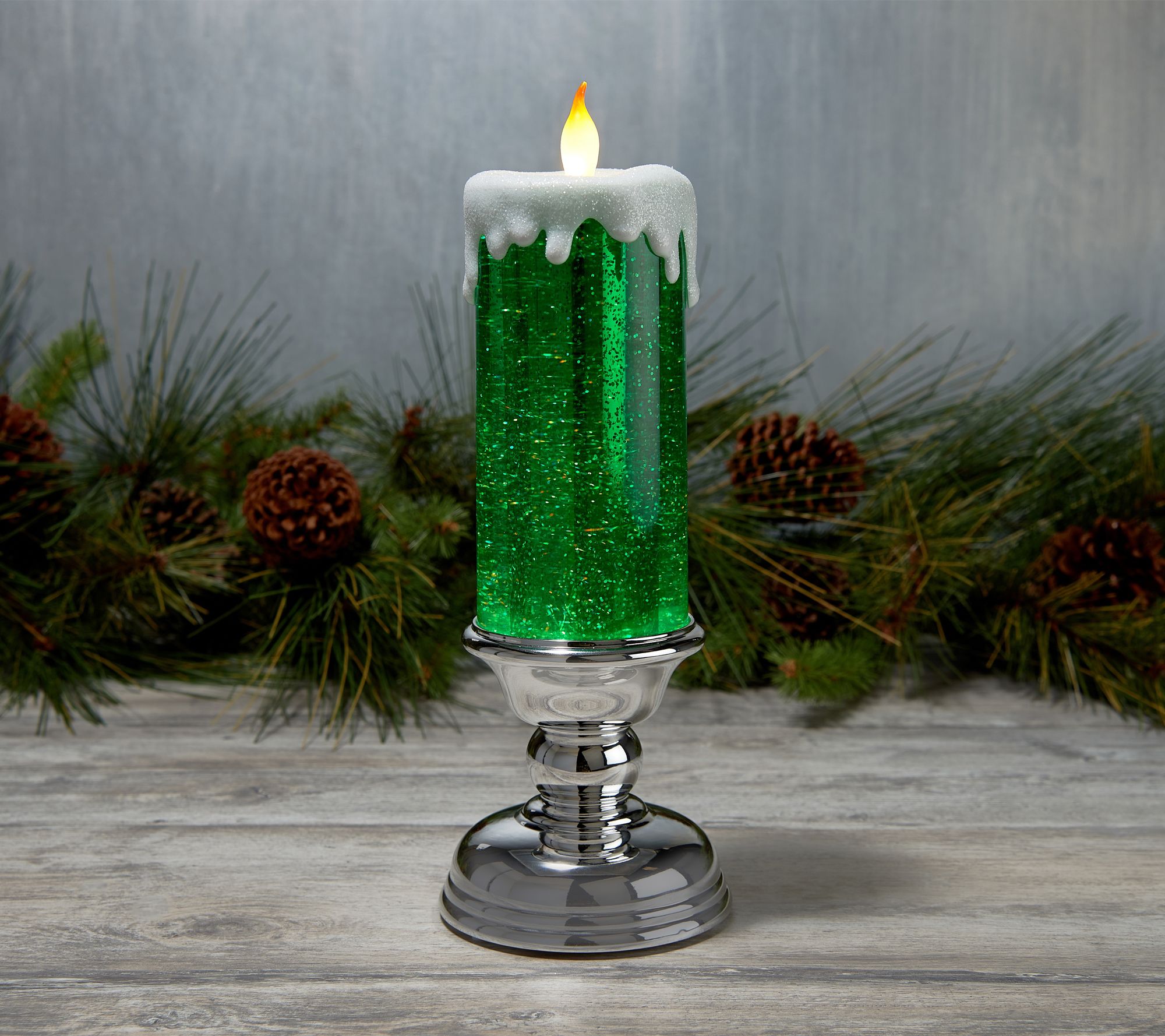 "As Is" 13" Illuminated Glitter Pedestal Candle by Valerie