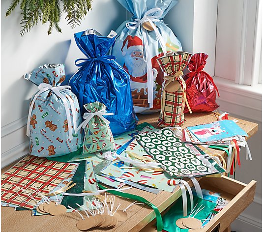 Kringle Express 60-Piece Drawstring Gift Bag Set with Tags