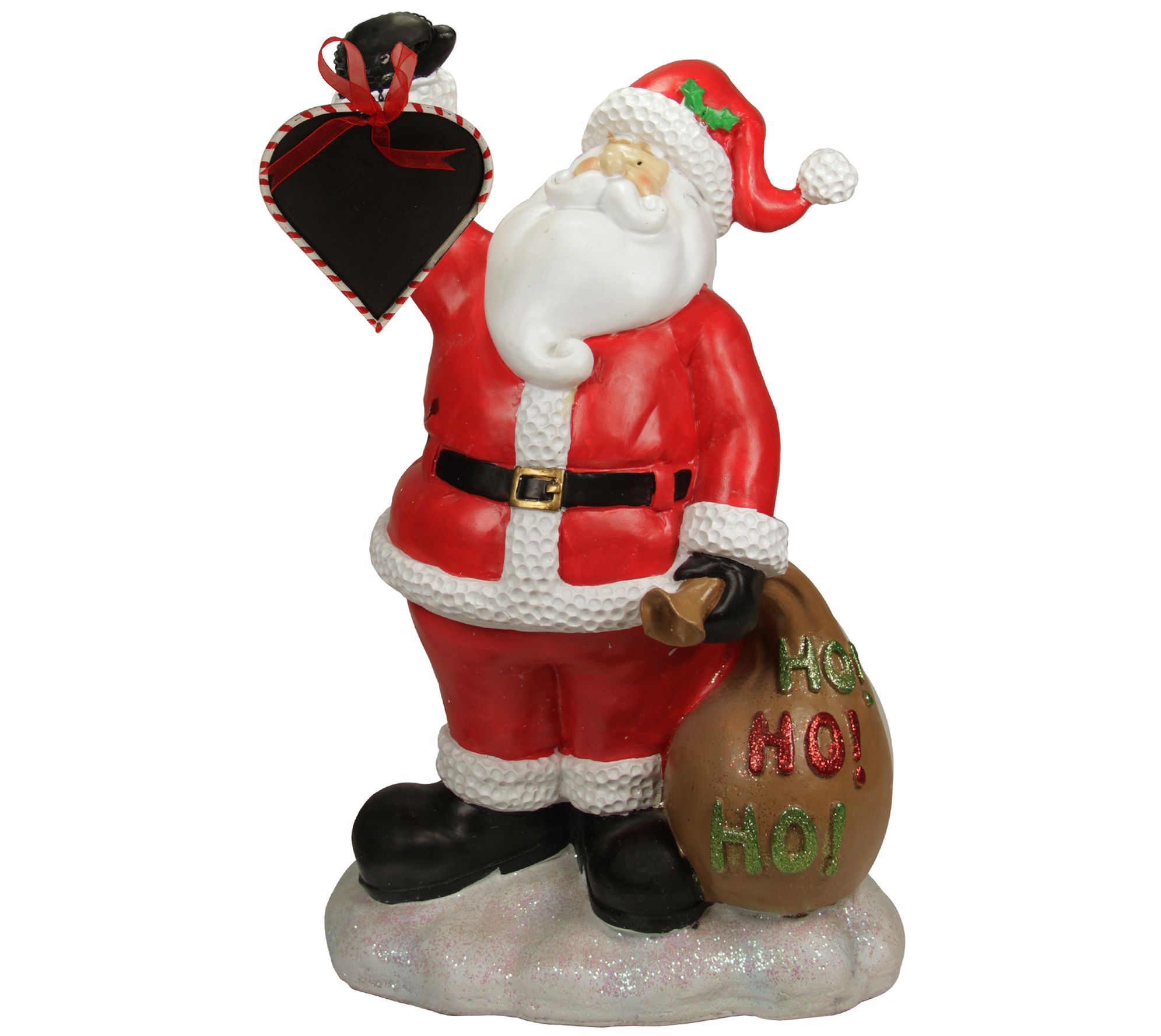 Northlight 19" Red Santa Holding Toy Sack & Blackboard Statue