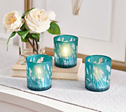Set of 3 3.5" Seagrass Glass Votives by Valerie - H244402