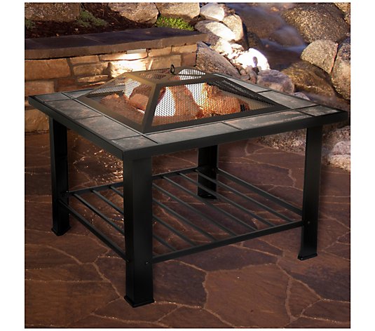 Nature Spring 30in Square Fire Pit-Steel and Tile
