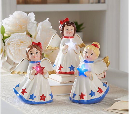 Miss Liberty Set of 3 Lit 5" Ceramic Angels