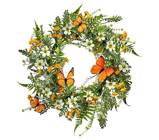 Mixed Daisy & Monarch Wreath 22" by Valerie