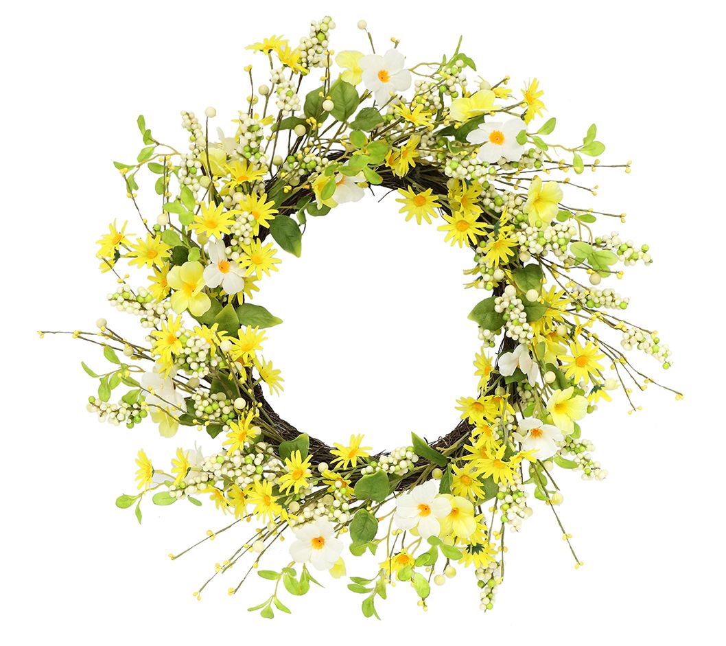 24" Artificial Daisy and Dogwood Wreath