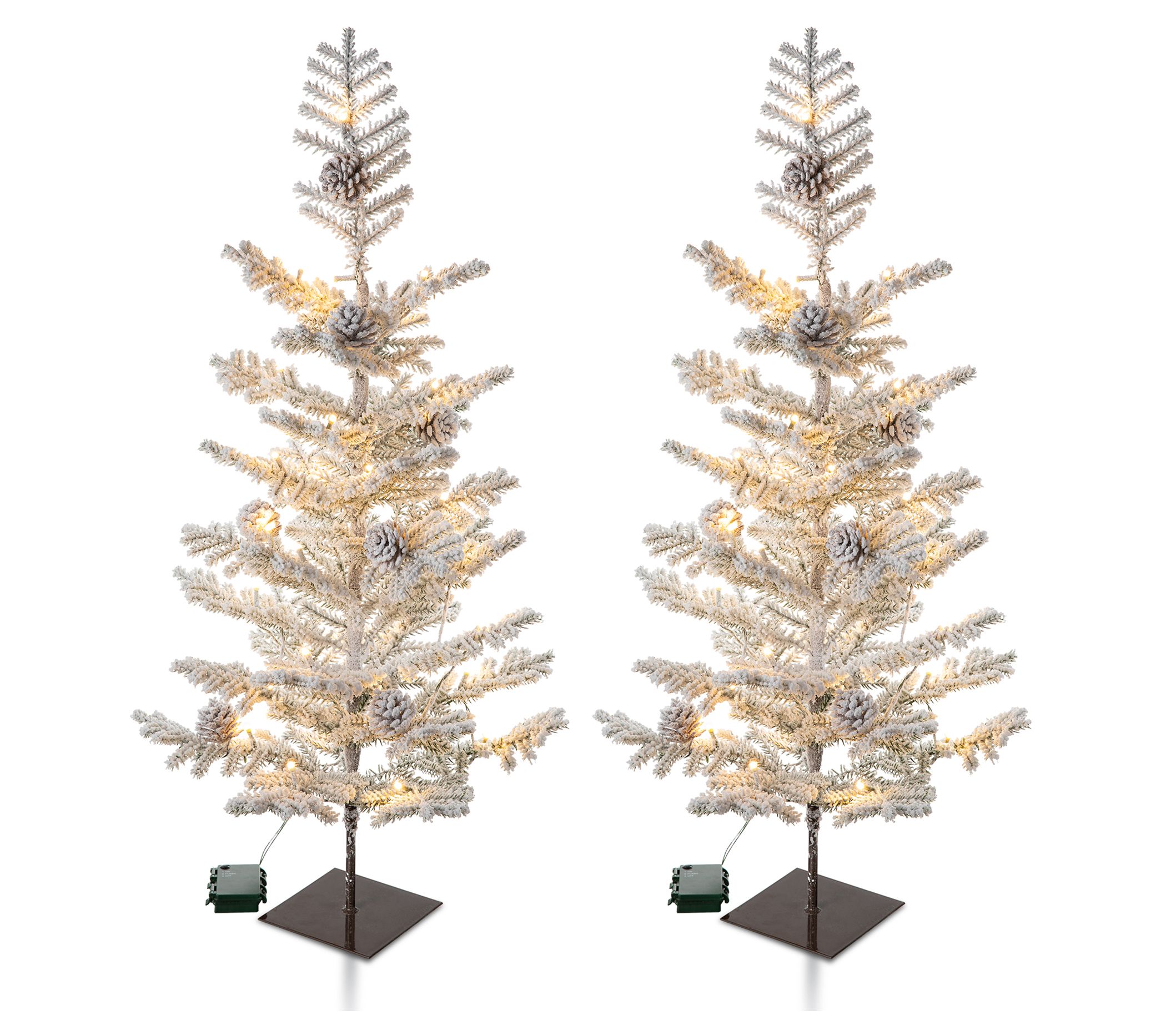 Glitzhome 3' Pre-Lit Flocked Christmas Table Tree S/2 - QVC.com