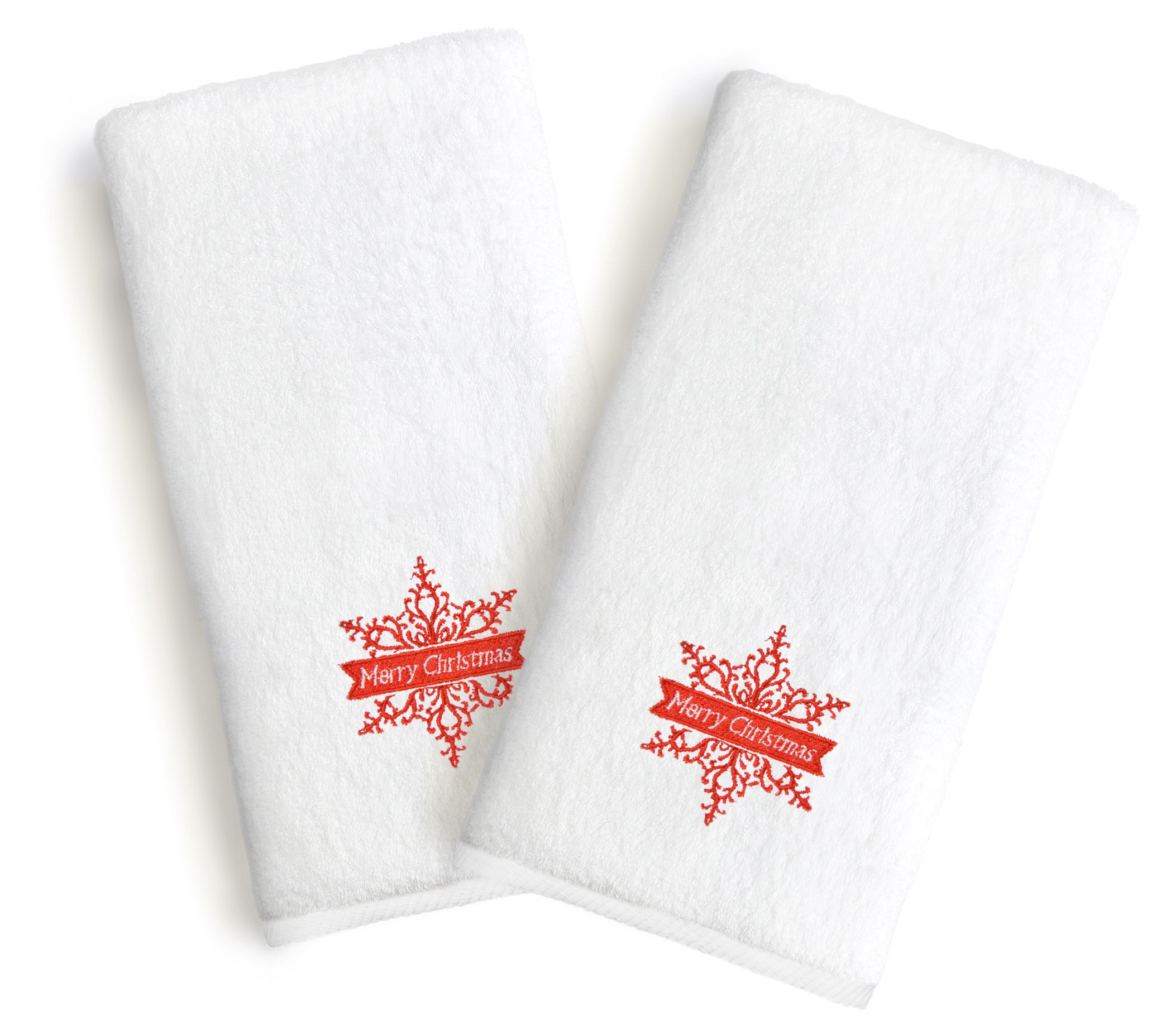 Linum Home Embroidered Luxury Hand Towels Merry Christmas S/2