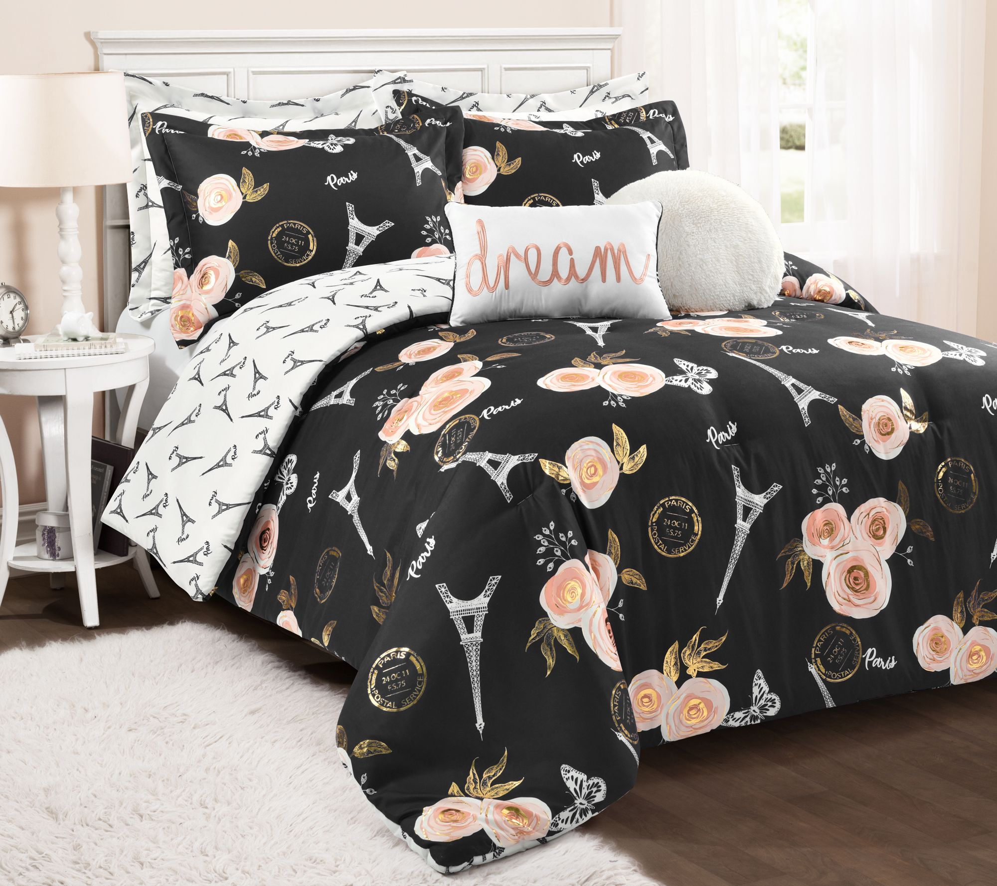 Vintage Paris Rose Butterfly King Comforter Setby Lush Decor