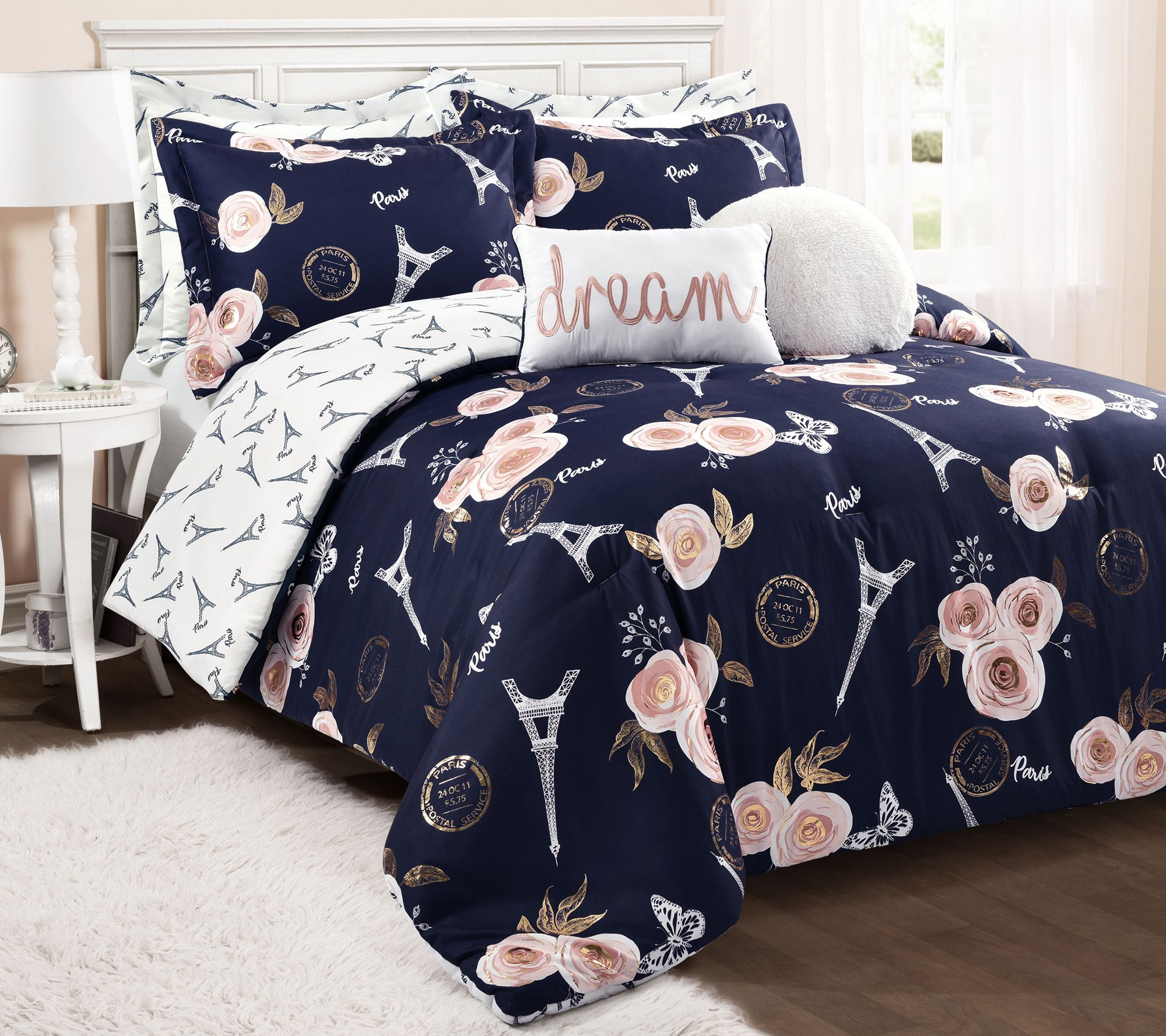 Vintage Paris Rose Butterfly King Comforter Setby Lush Decor