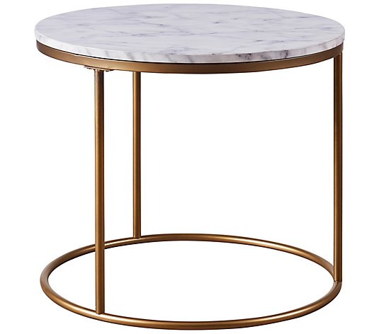 Teamson Home Marmo Round Table Faux Marble, Brass