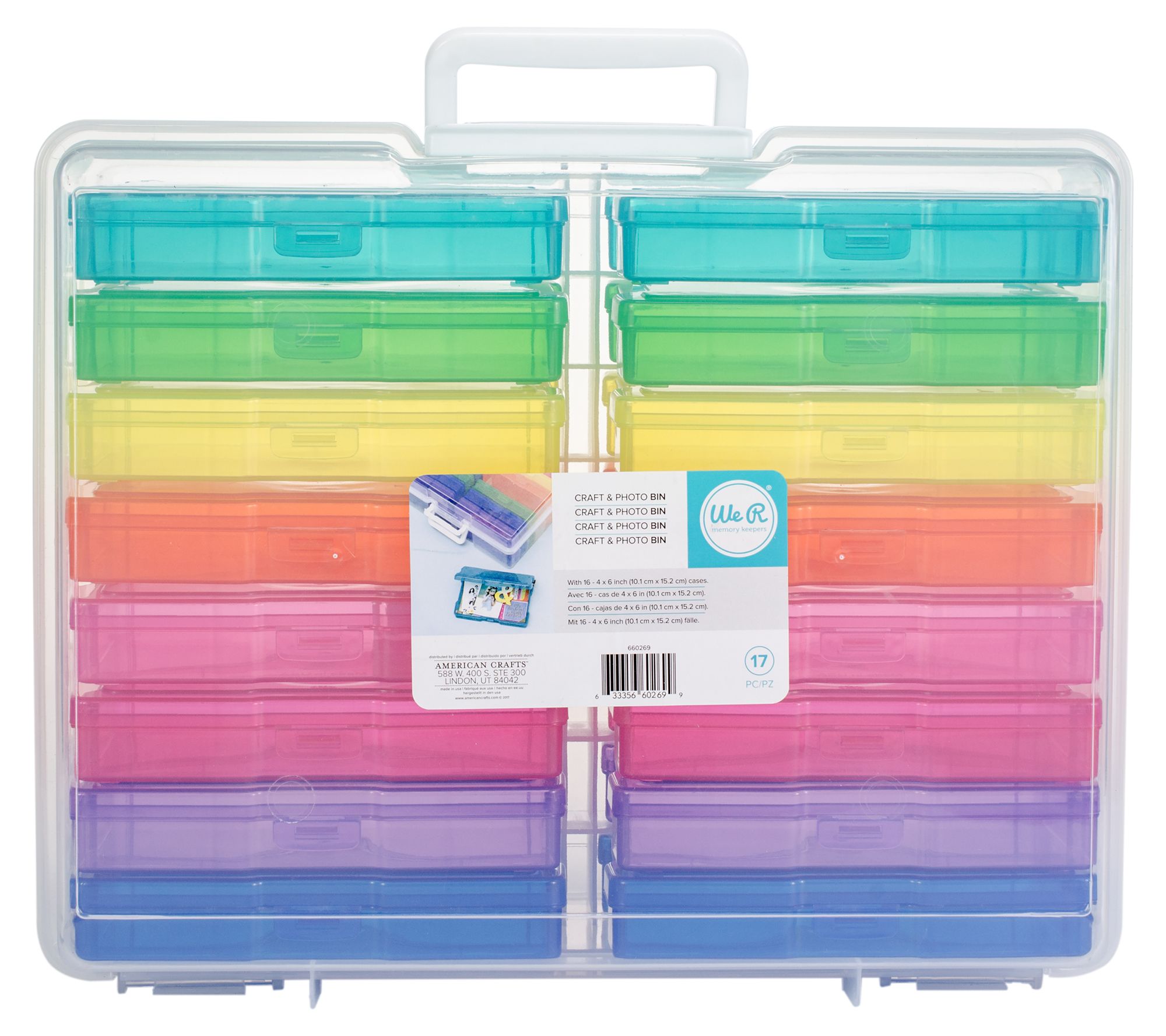 Photo Box & Craft Keeper Rainbow Multicolor 16 4x6 Cases & Clear Carrying  Case