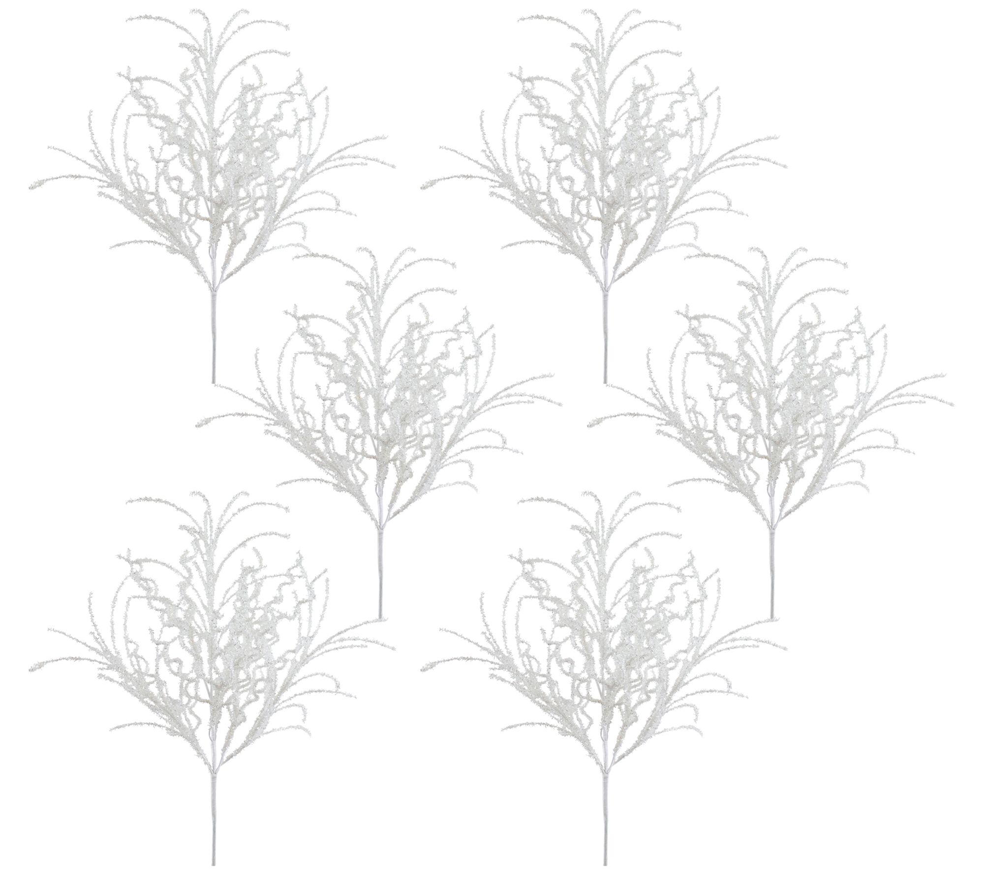 Melrose White Glitter Twig Bush (Set of 6)
