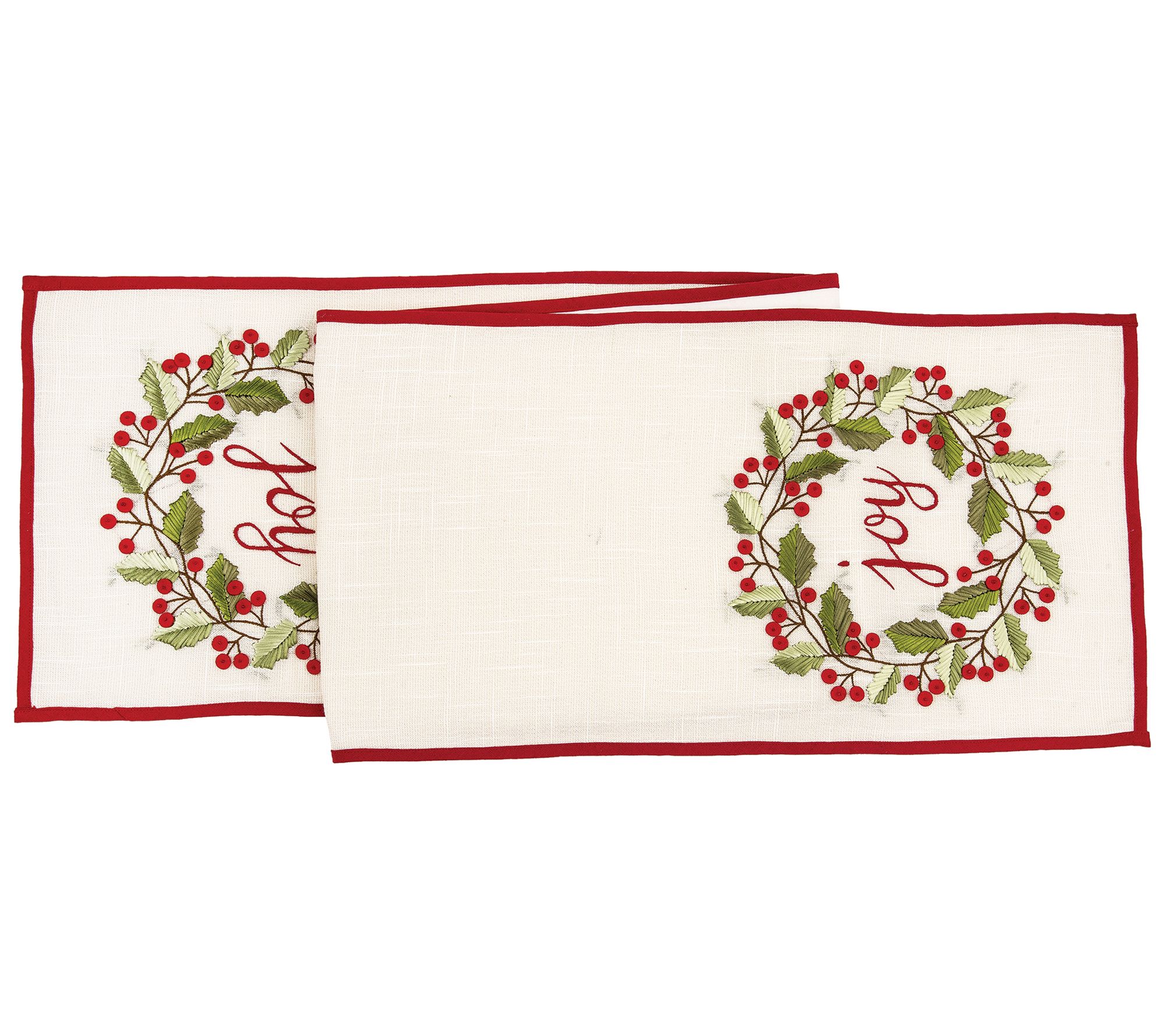 Joy Wreath Embroidered Table Runner by Valerie