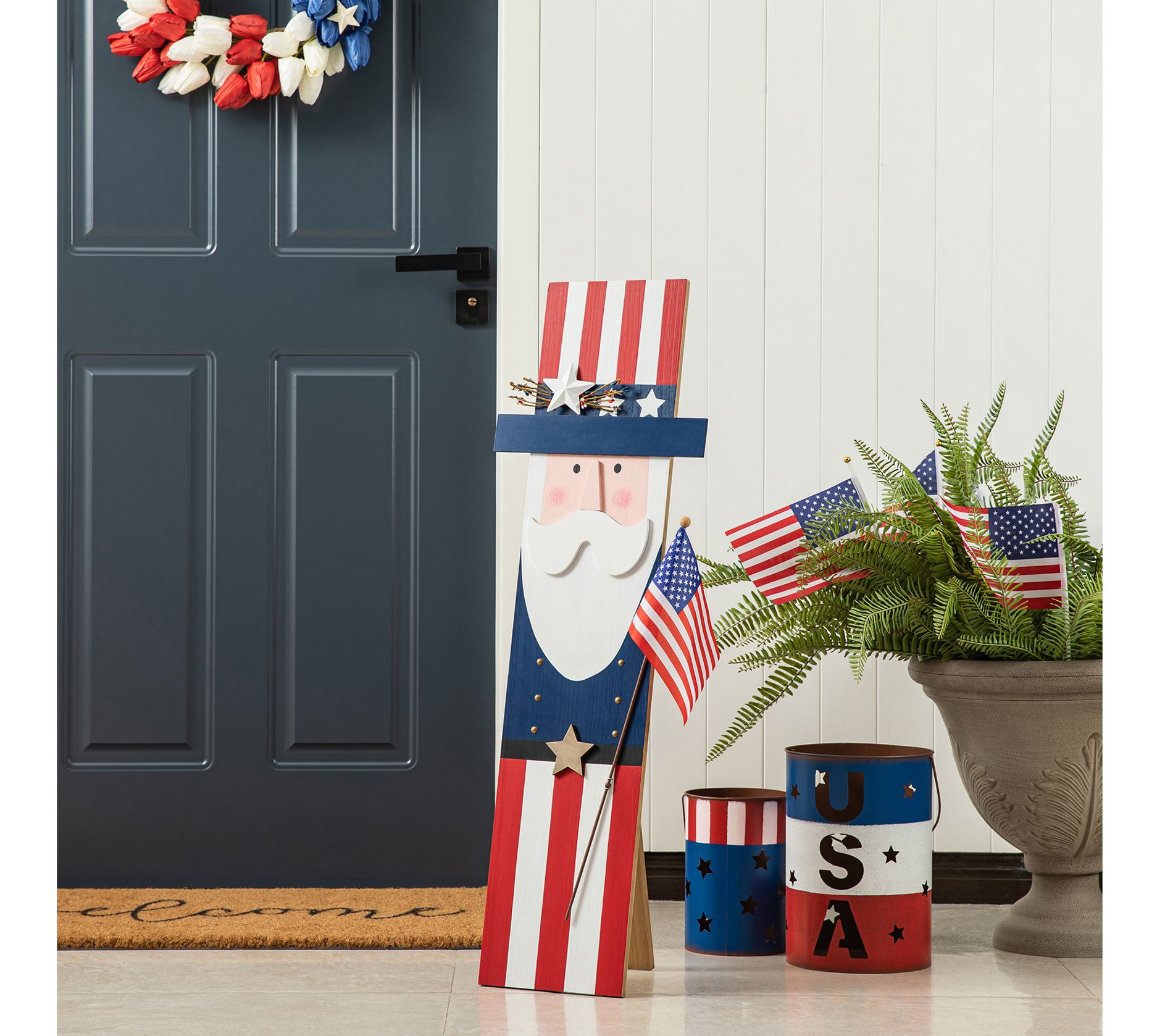  Glitzhome 36" Patriotic Americana Wooden Uncleam Porch Sign
