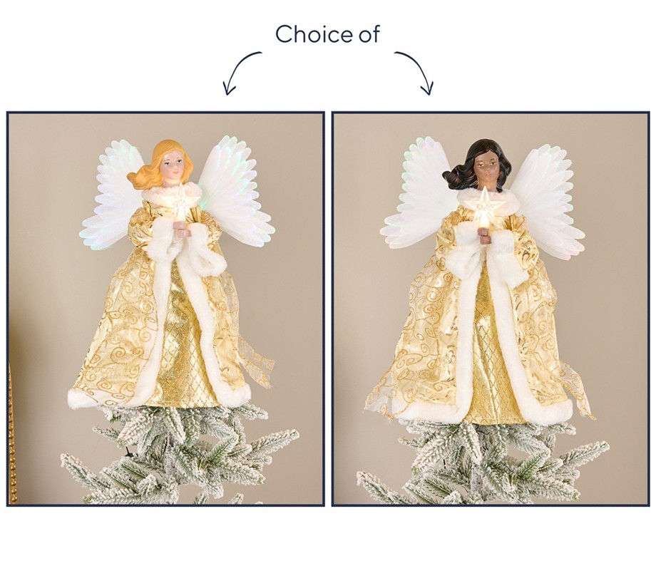 Mr. Christmas 12" Fiberoptic Angel Tree Topper w/ Velvet Dress