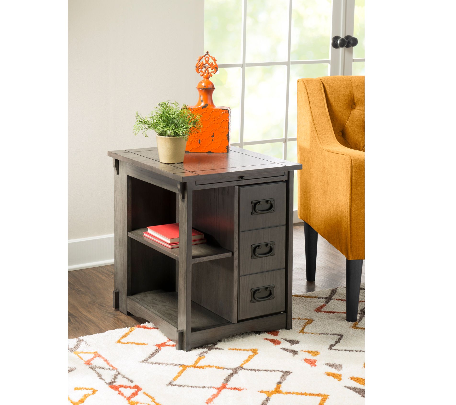 Linon Home Hellings Accent Side Table Cabinet w/ Storage