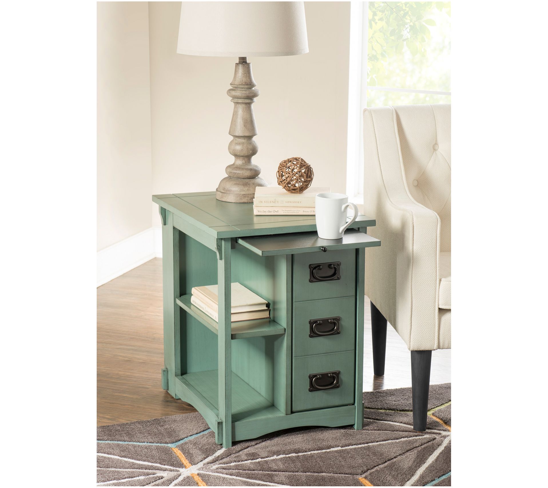Linon Home Hellings Accent Side Table Cabinet w/ Storage