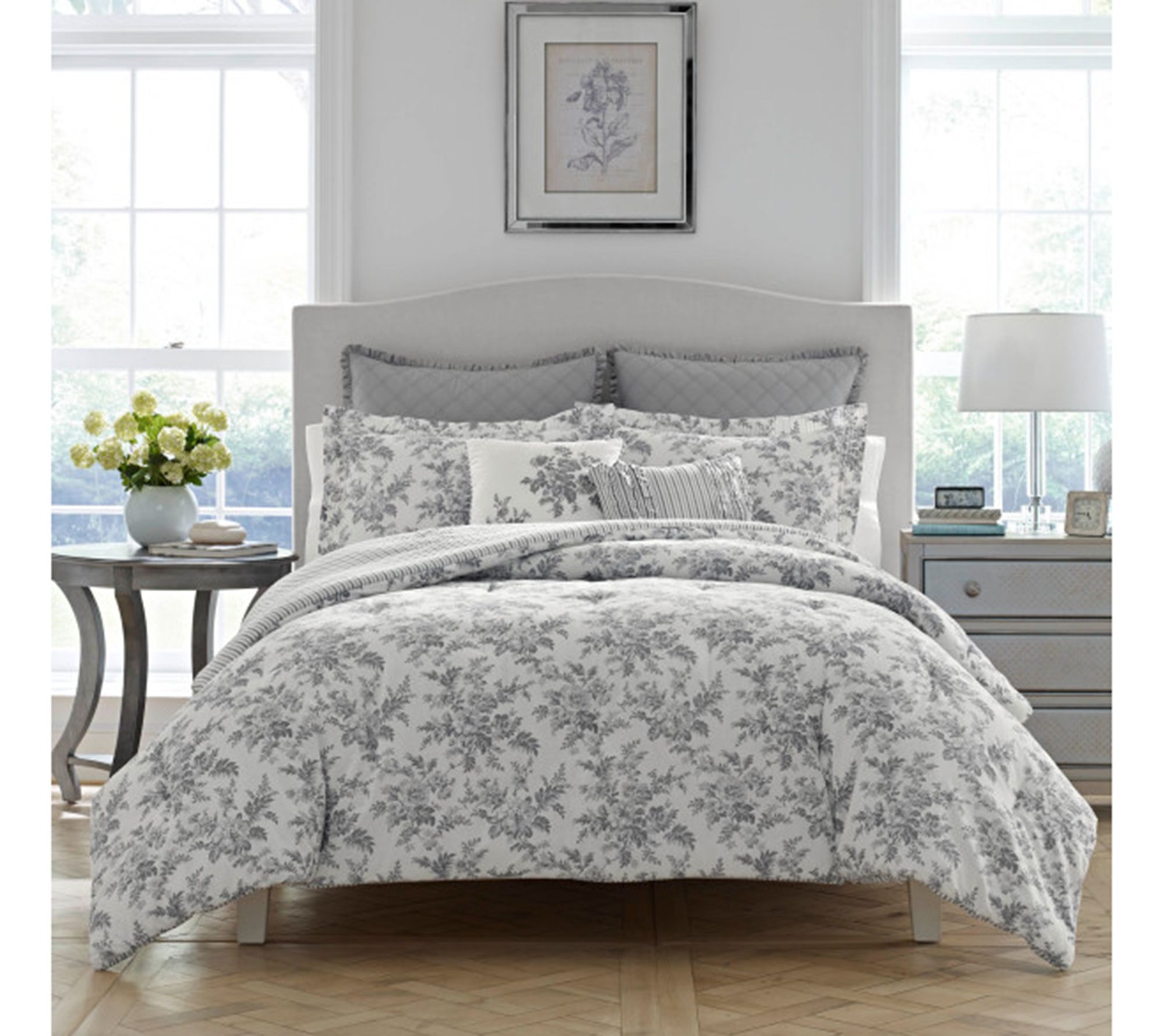 Laura Ashley Annalise Grey Full Queen Comforter Sham Bonus Set