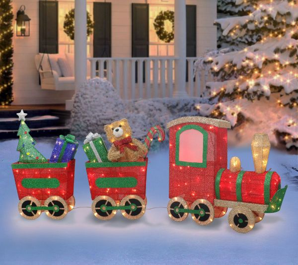 Puleo International 71in Lighted Outdoor Wire Frame Train - QVC.com