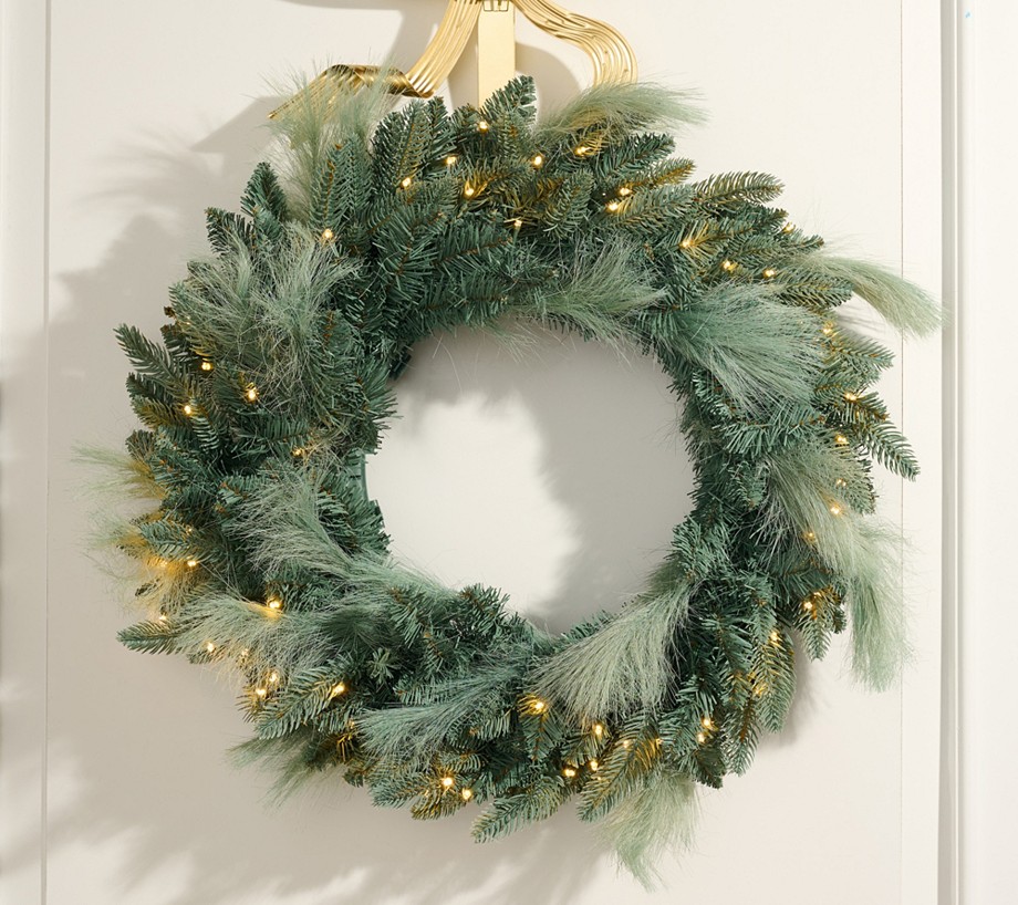 26" Illuminated Indoor/Outdoor Pampas Wreath by Kim Gravel