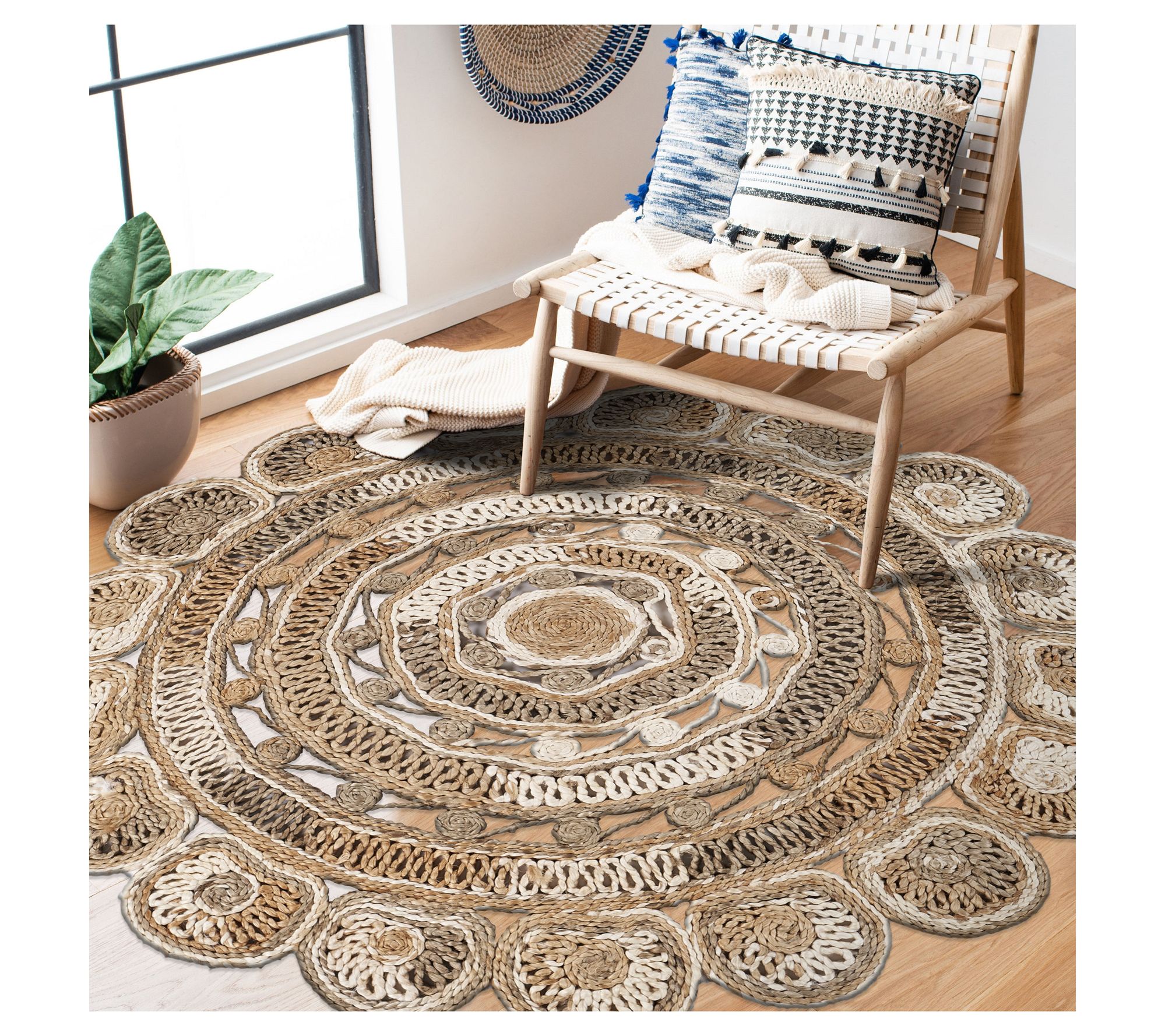 Ox Bay Modern Hand-Braided Circle Jute Indoor Rug, 4' Round