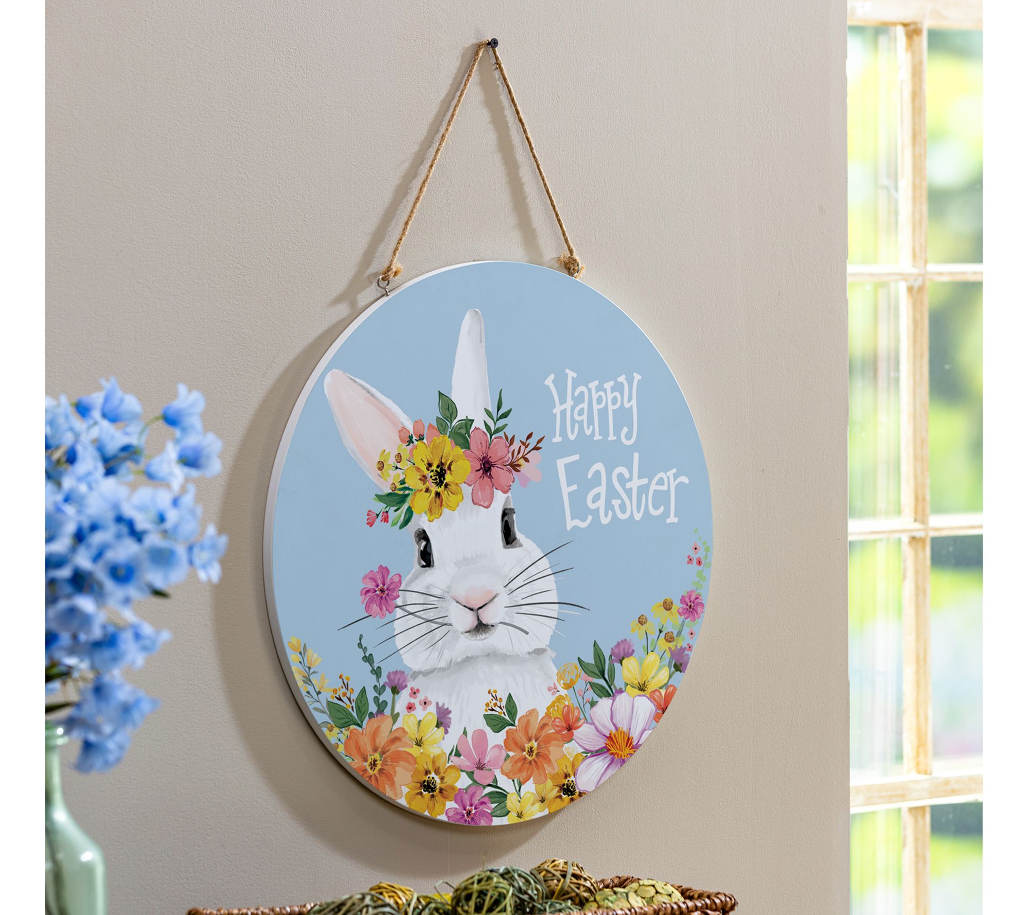 Evergreen 18" Floral Bunny Door Decor