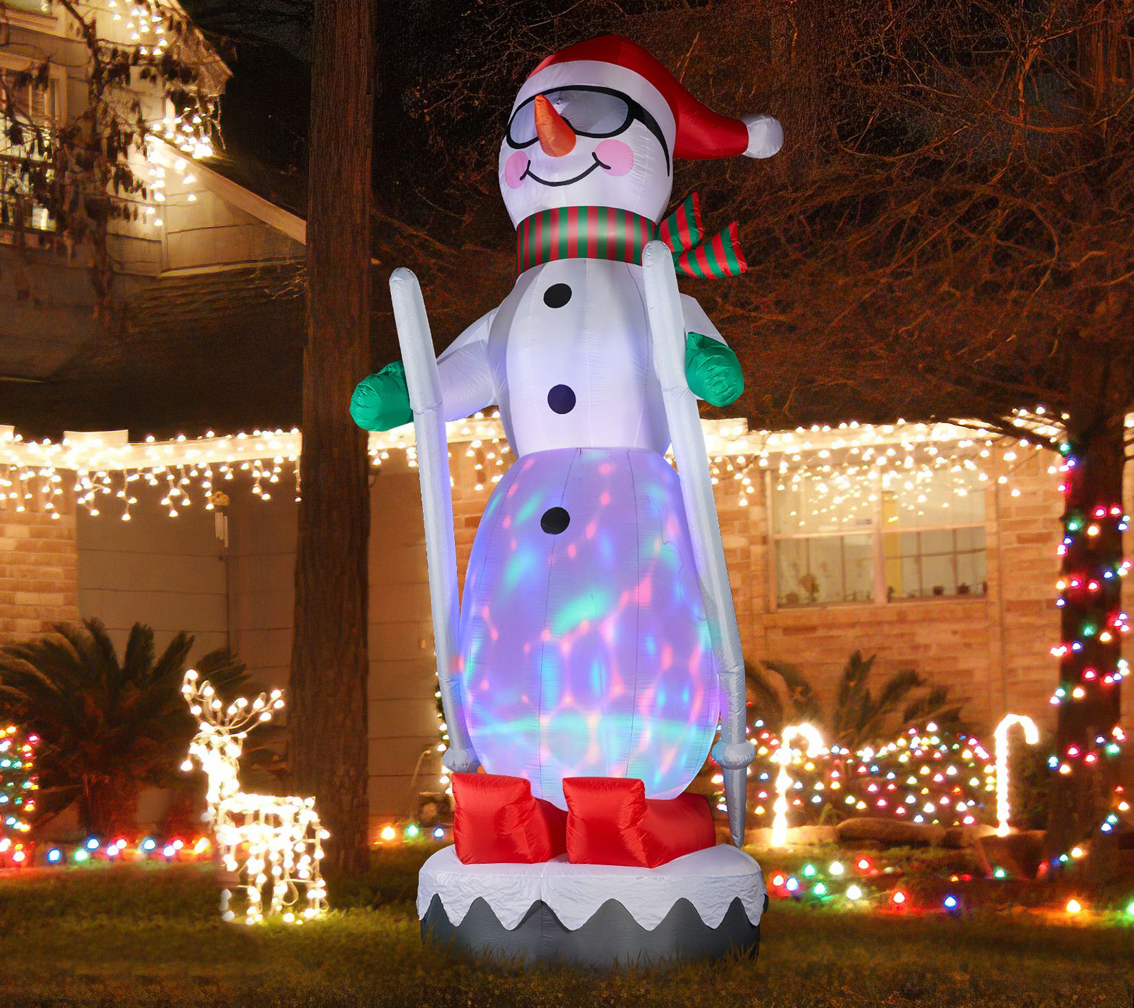 Glitzhome 20ft Giant DISCO Lighted Inflatable S kiing Snowman