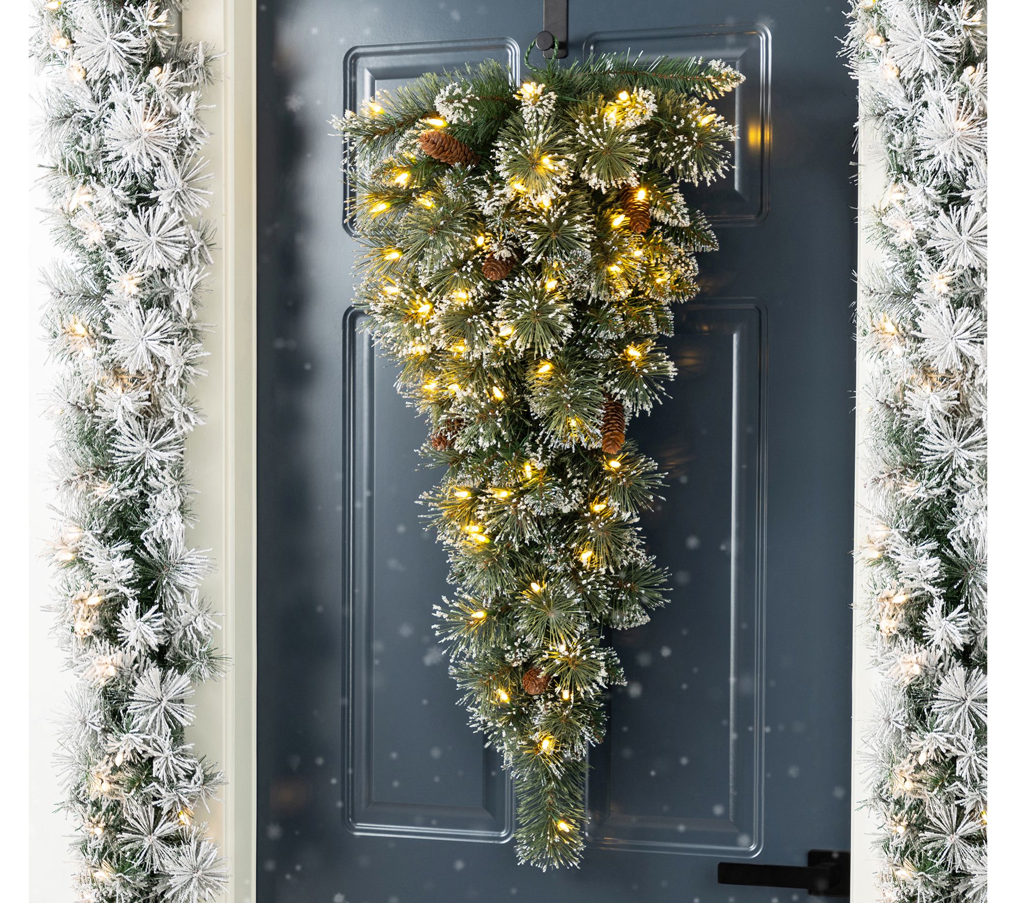 Glitzhome 3' Pre-Lit Greenery Pinecones Christmas Teardrop