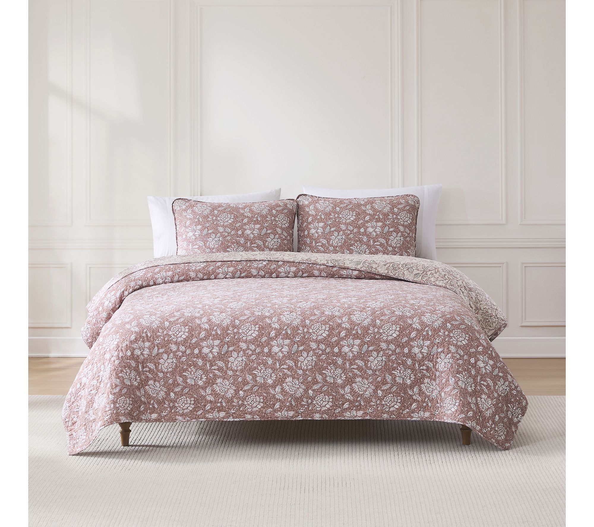 Lush Decor Zara Floral Reversi ble Cotton Quil t Set Full/Quee