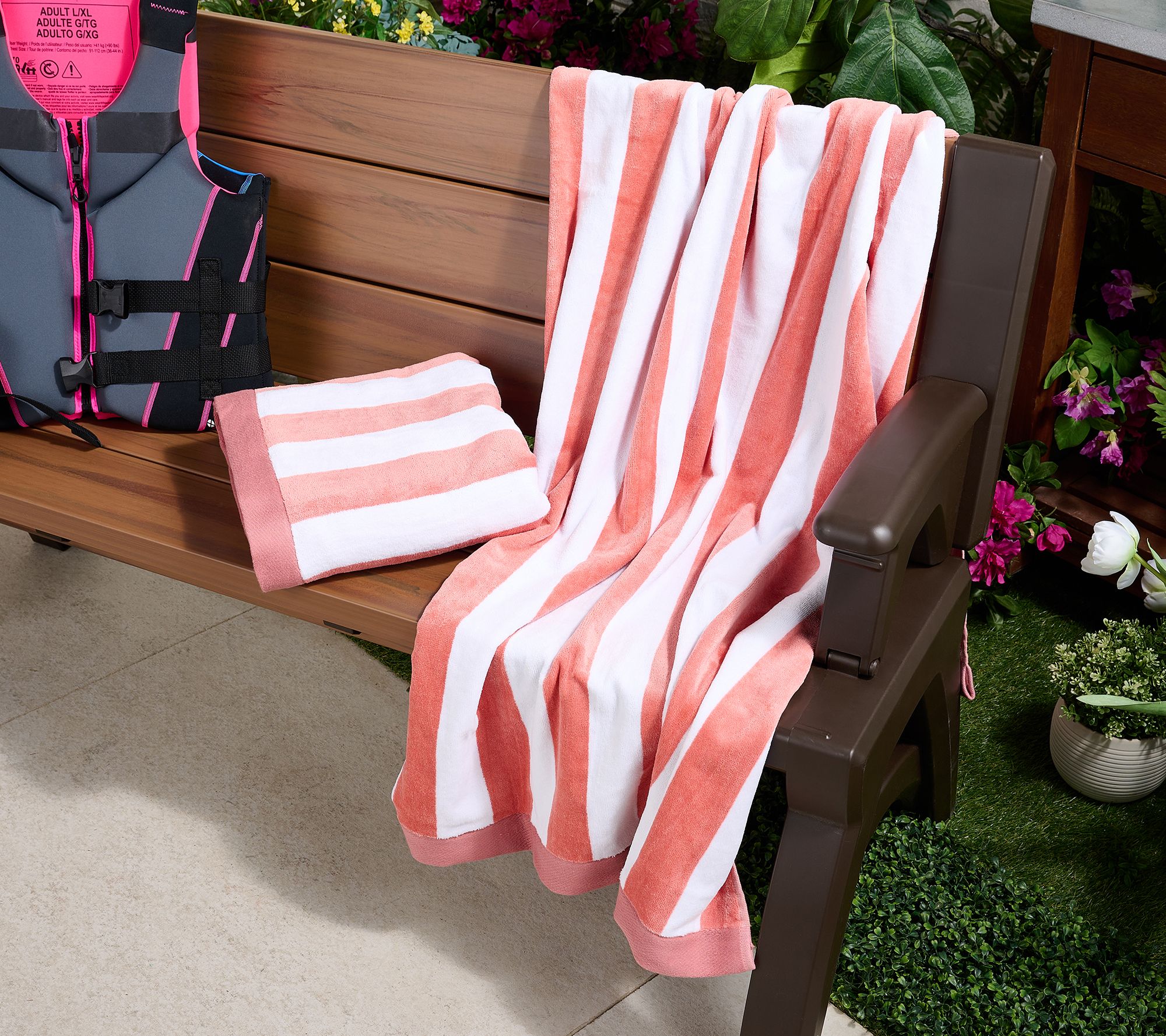 "As Is" Home Reflections Set of 2 Cabana Stripe Beach Towels