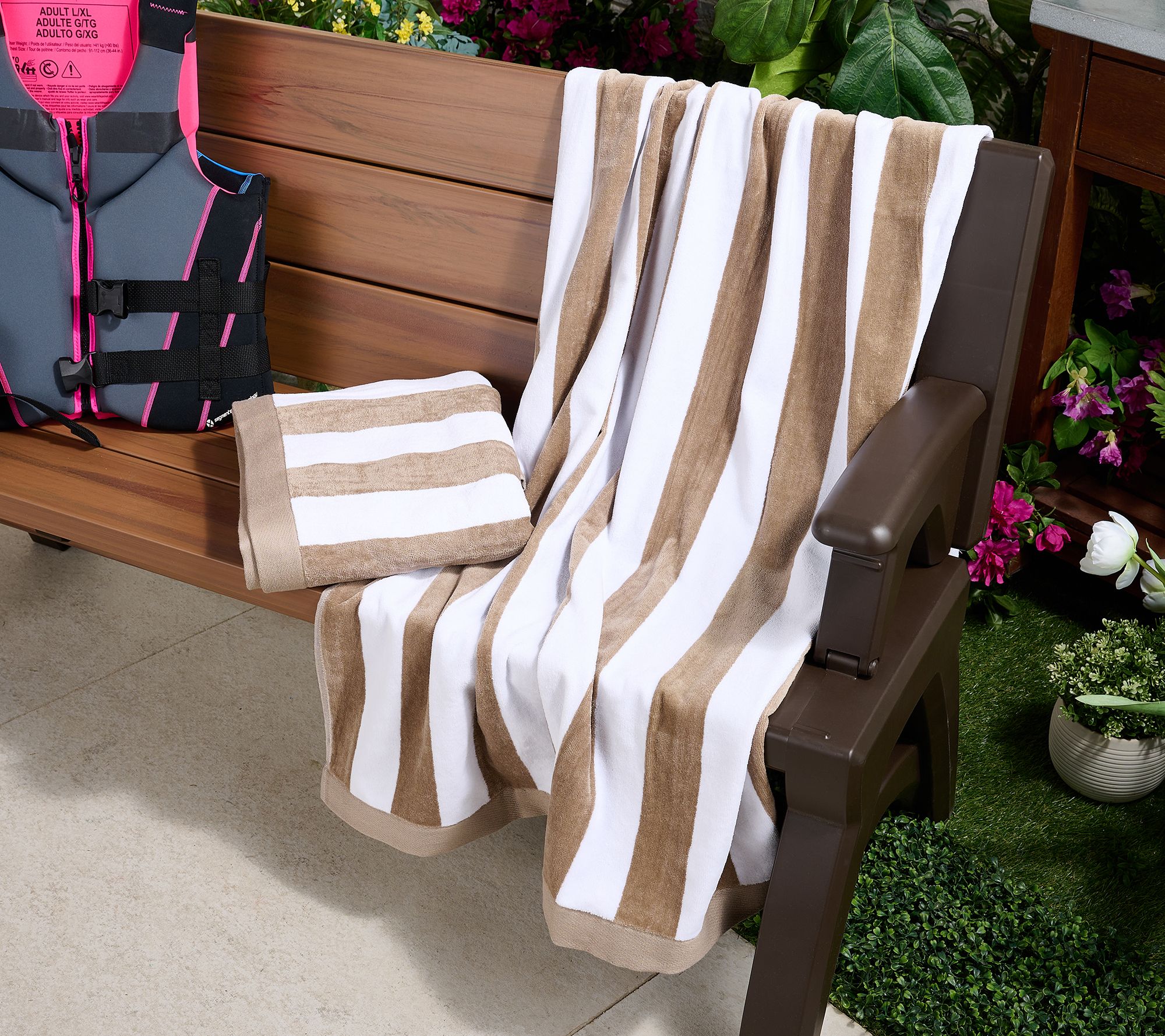 "As Is" Home Reflections Set of 2 Cabana Stripe Beach Towels