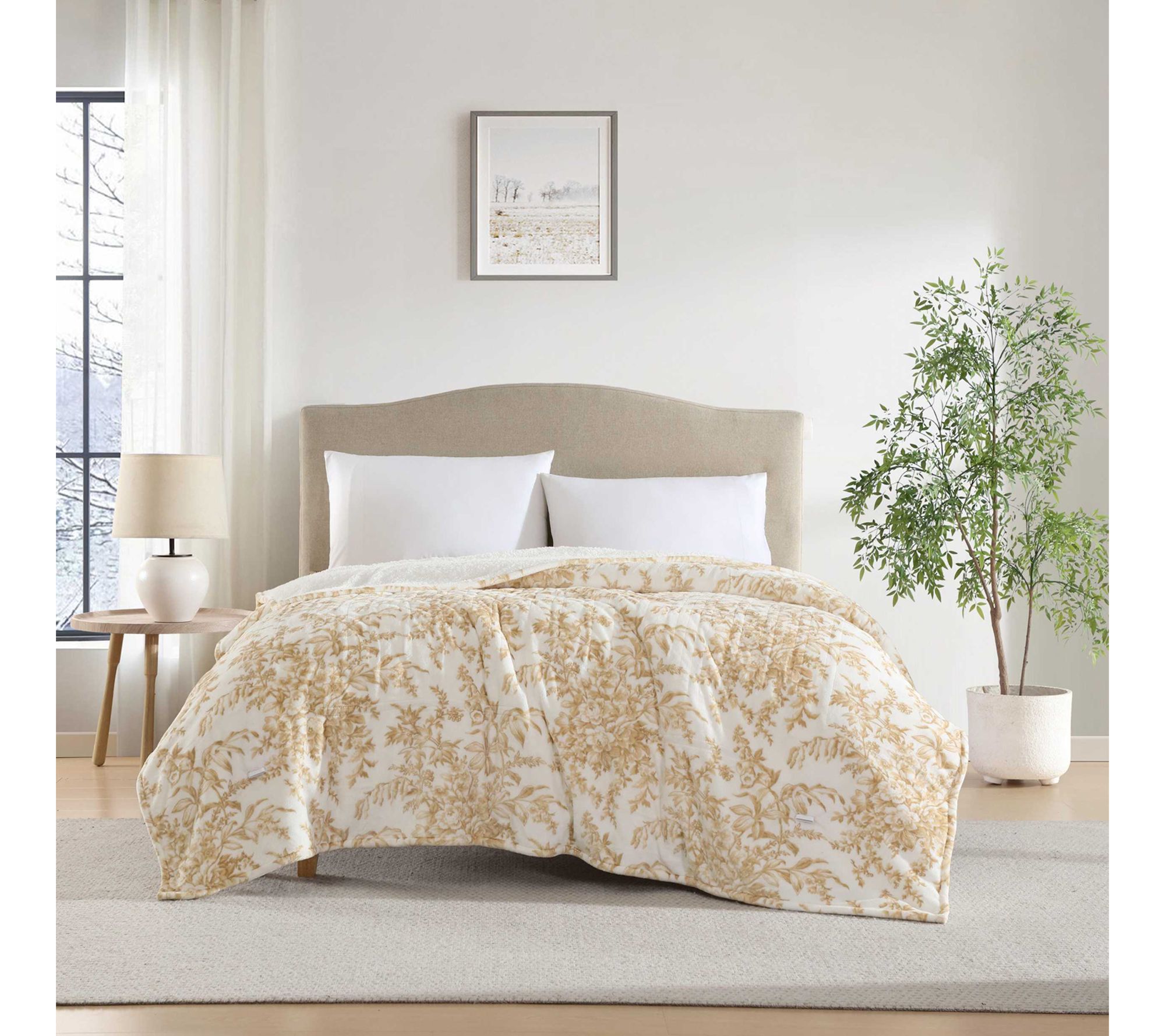 Laura Ashley Bedford Plush Sherpa Queen HeatedBlanket