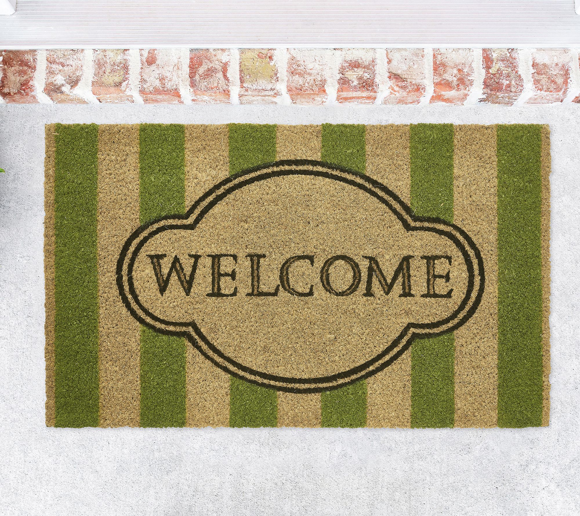 VCNY Home Welcome Green Stripe Coir Outdoor Doormat, 18" x 30"