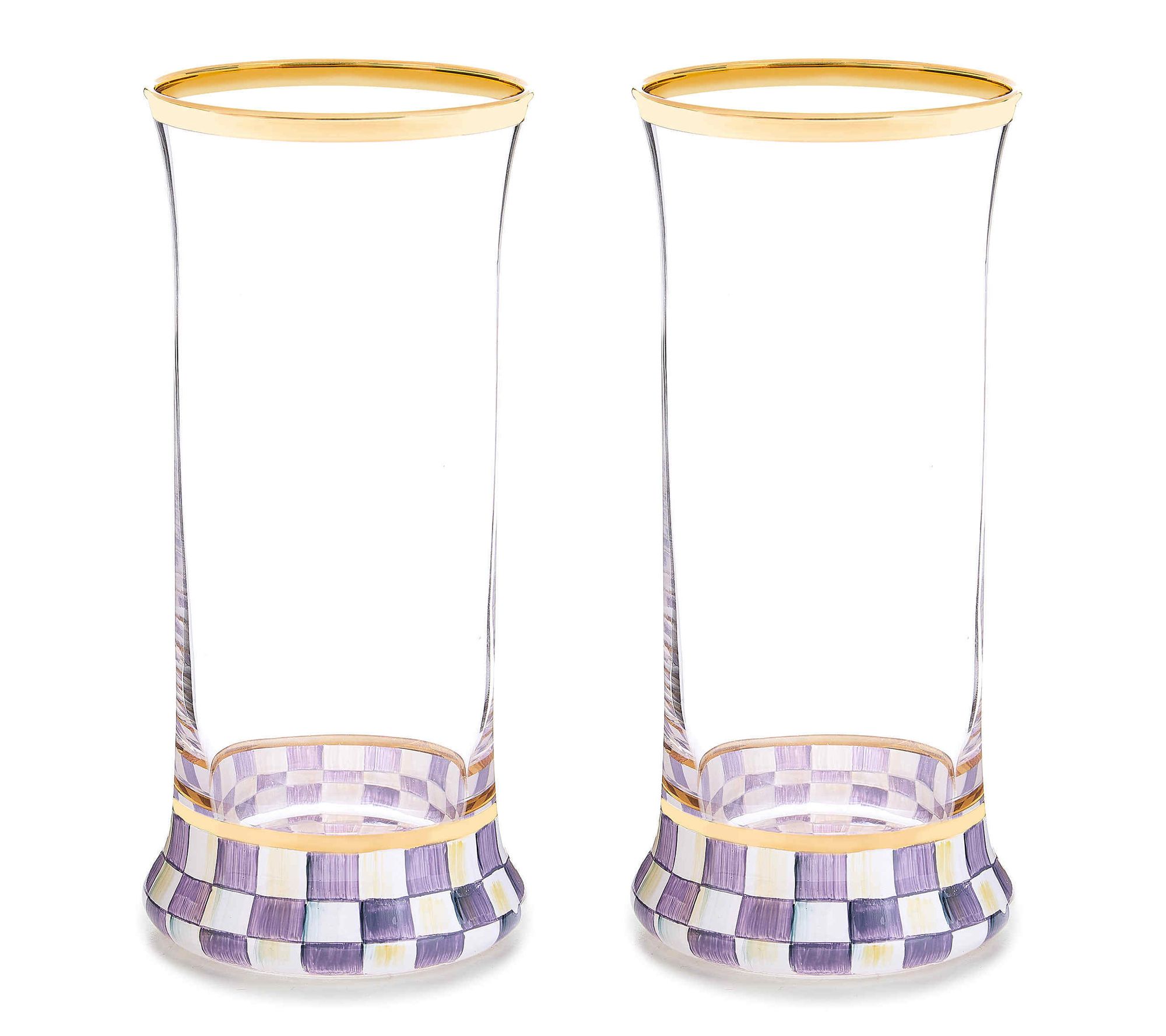 MacKenzie-Childs Violet Check Highball Glass, Set of 2