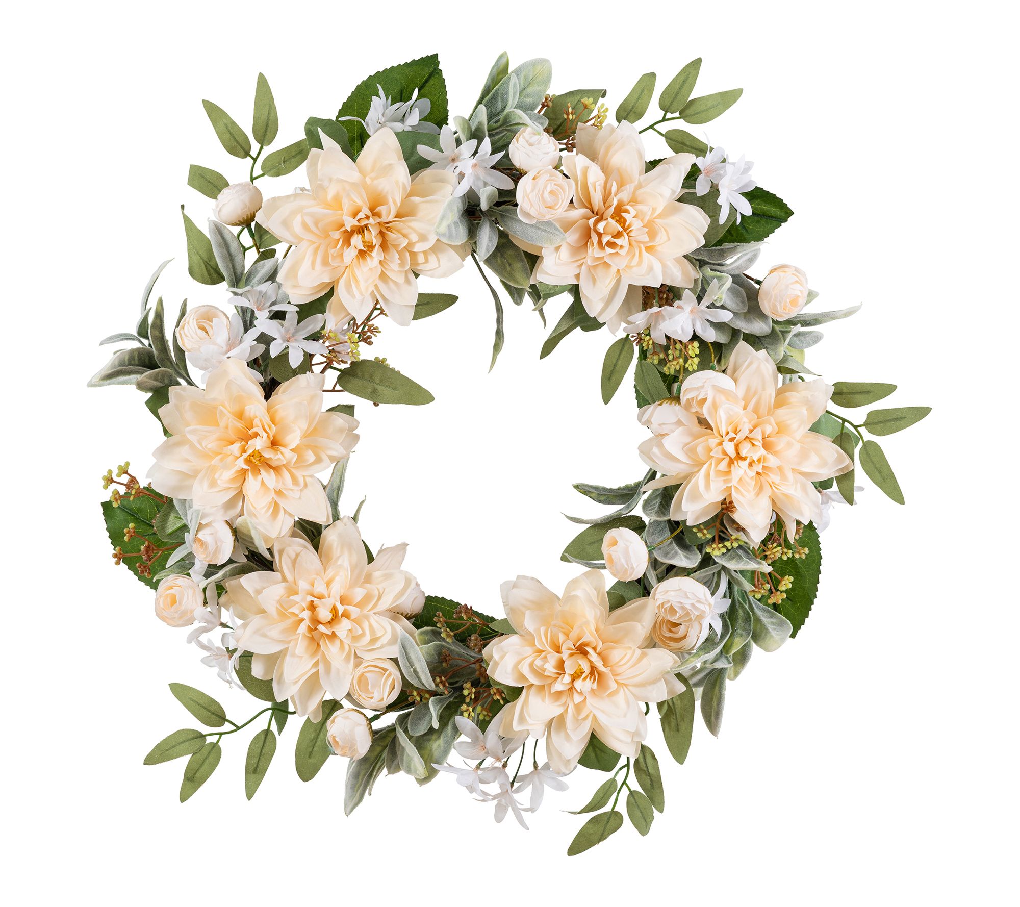 Glitzhome 24"D Peach Dahlia Floral Wreath